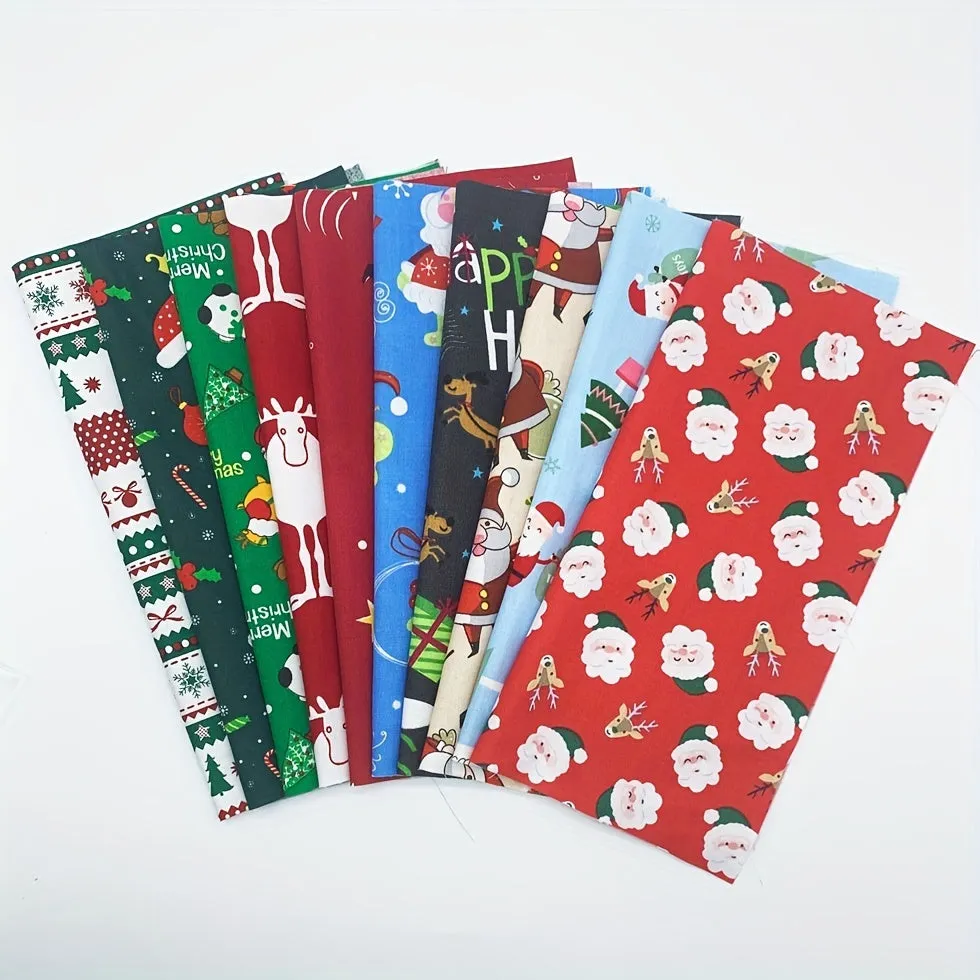 10pcs Christmas Cotton Fabric for DIY Handmade Decorations