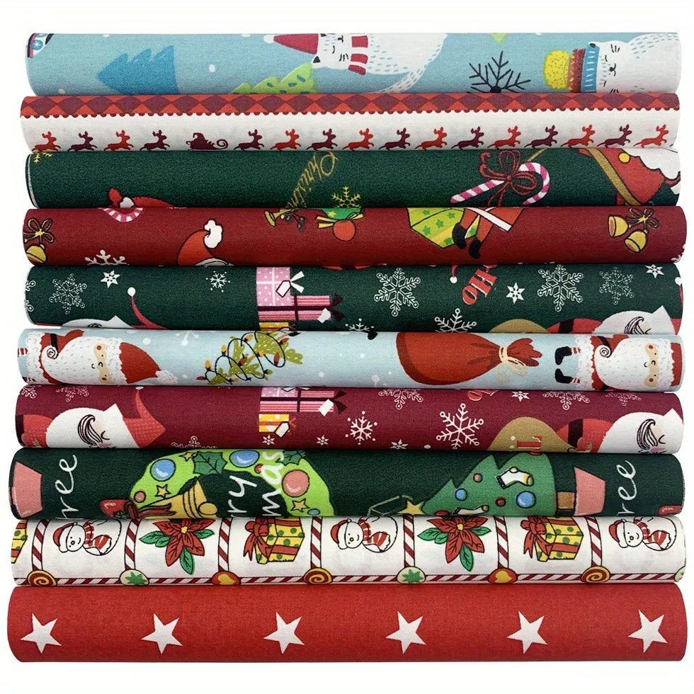 10pcs Christmas Cotton Fabric for DIY Handmade Decorations