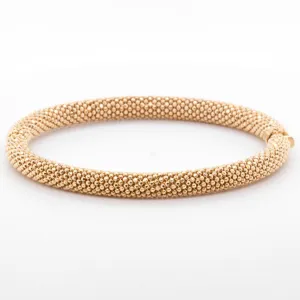 14k Yellow Gold Beaded Mesh Hinged Bangle Bracelet 6.75" 20.6g ITALY