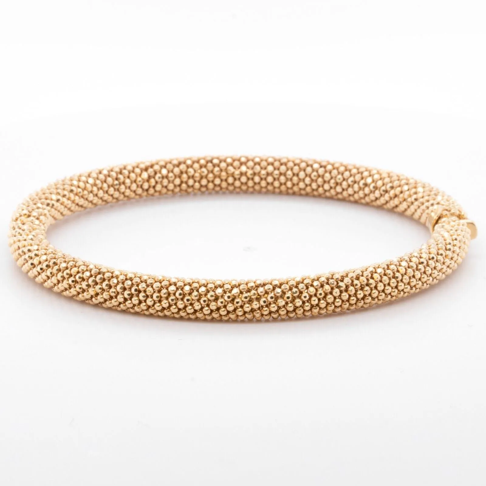 14k Yellow Gold Beaded Mesh Hinged Bangle Bracelet 6.75" 20.6g ITALY
