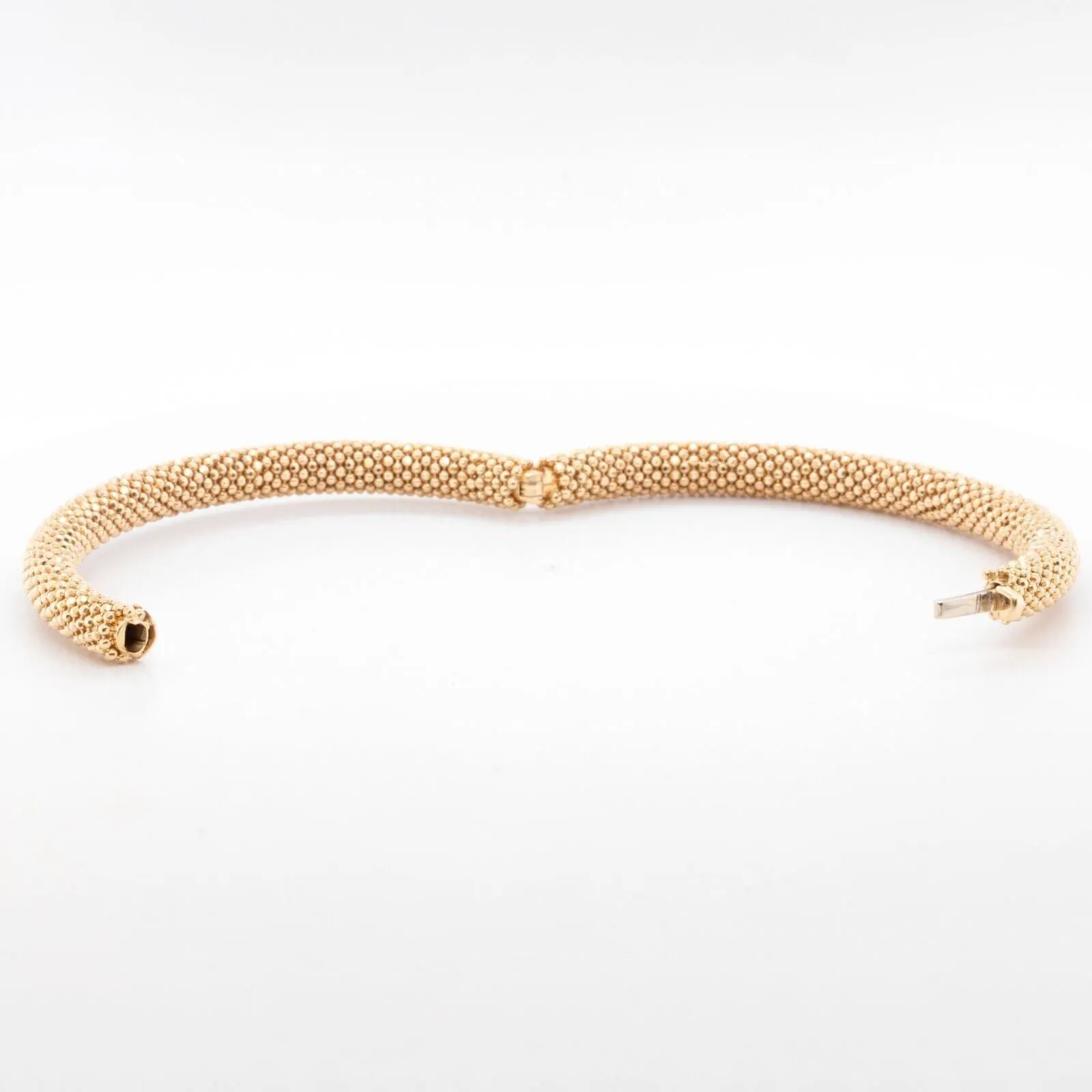 14k Yellow Gold Beaded Mesh Hinged Bangle Bracelet 6.75" 20.6g ITALY