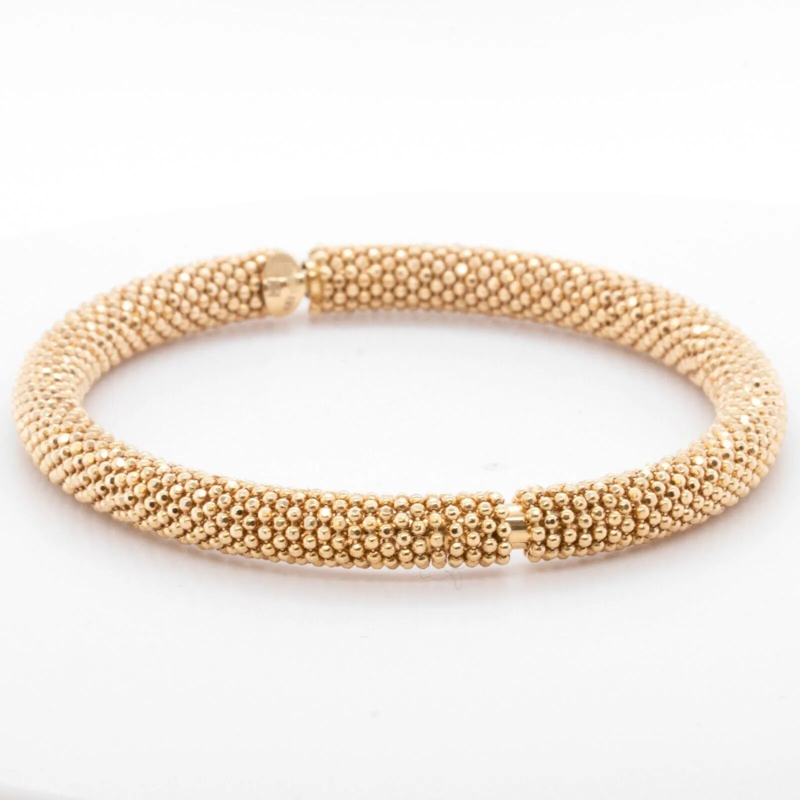 14k Yellow Gold Beaded Mesh Hinged Bangle Bracelet 6.75" 20.6g ITALY