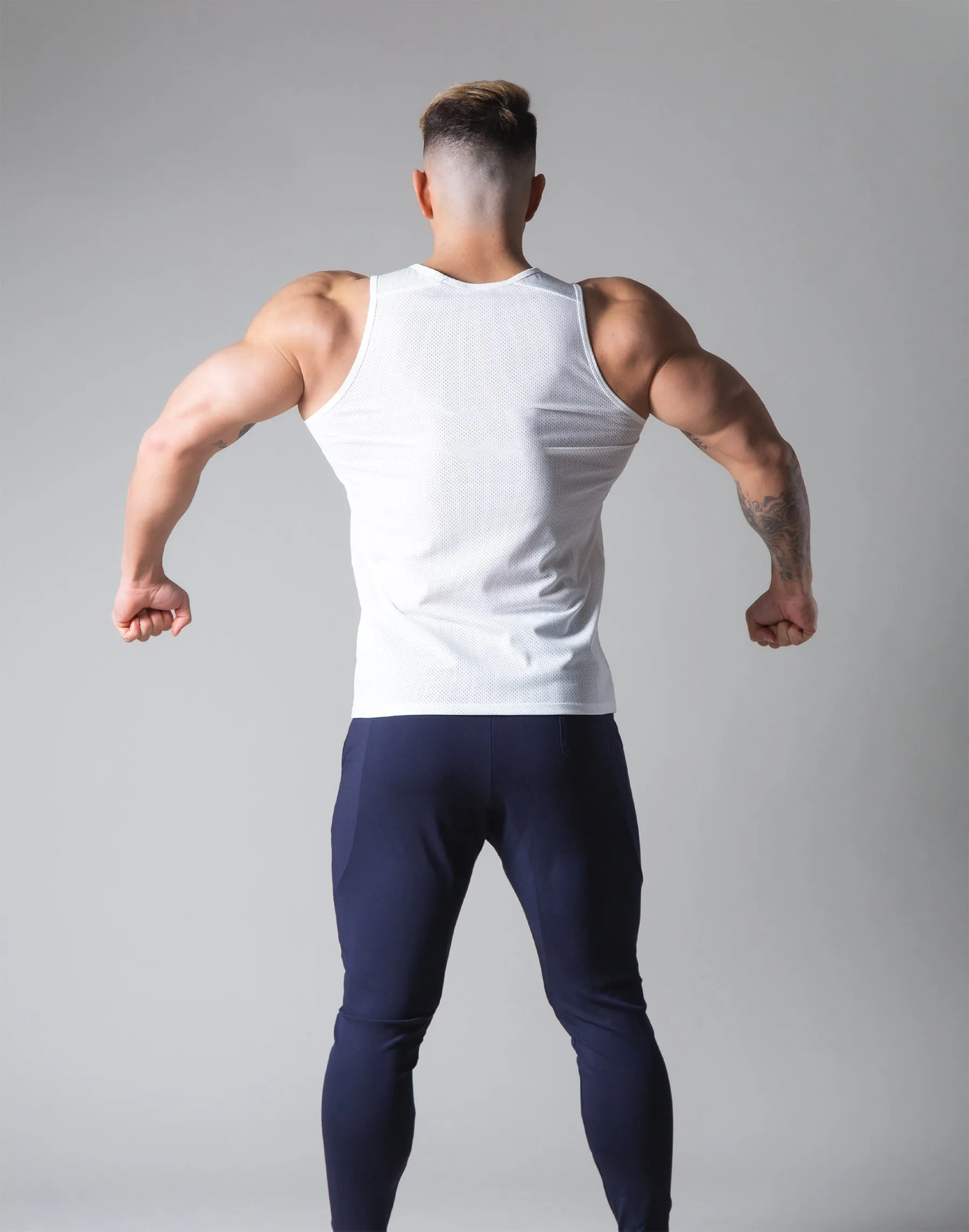2 Line Mesh Tanktop - White