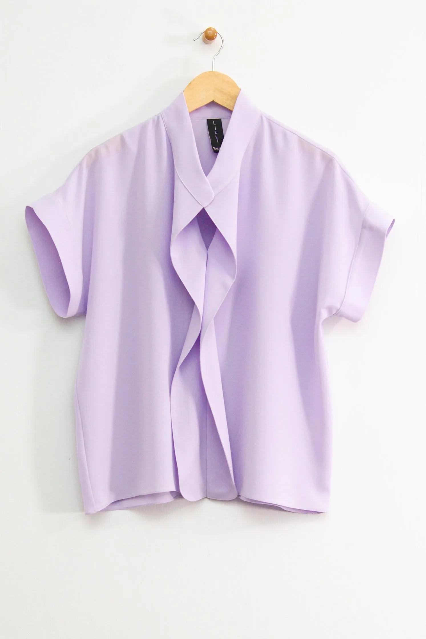 25" Oversized Short Sleeve Cascading Collar Blouse