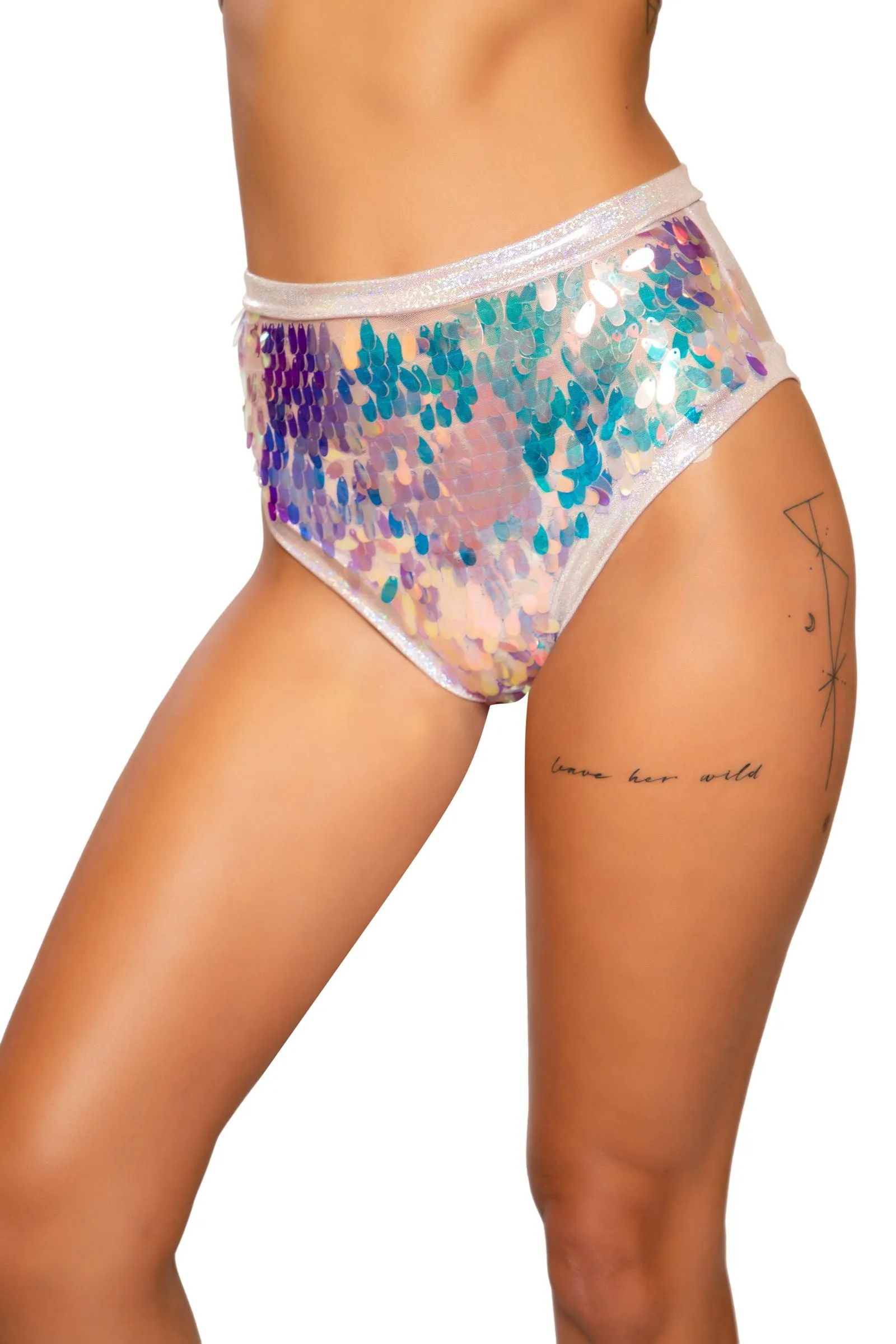 3722 - Tear Drop Sequin & Shimmer High-Waisted Shorts