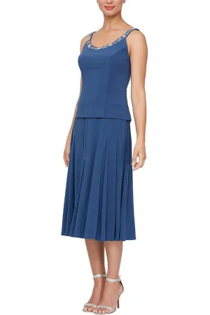 Alex Evenings Embellished Scoop Neck Sleeveless Popover A-line Matte Jersey Dress With Matching 3/4 Sleeve Jacket by Curated Brands