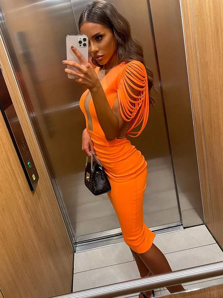 Amy Fashion - Bodycon Elegant Sexy Tassel Evening Party Club Dress