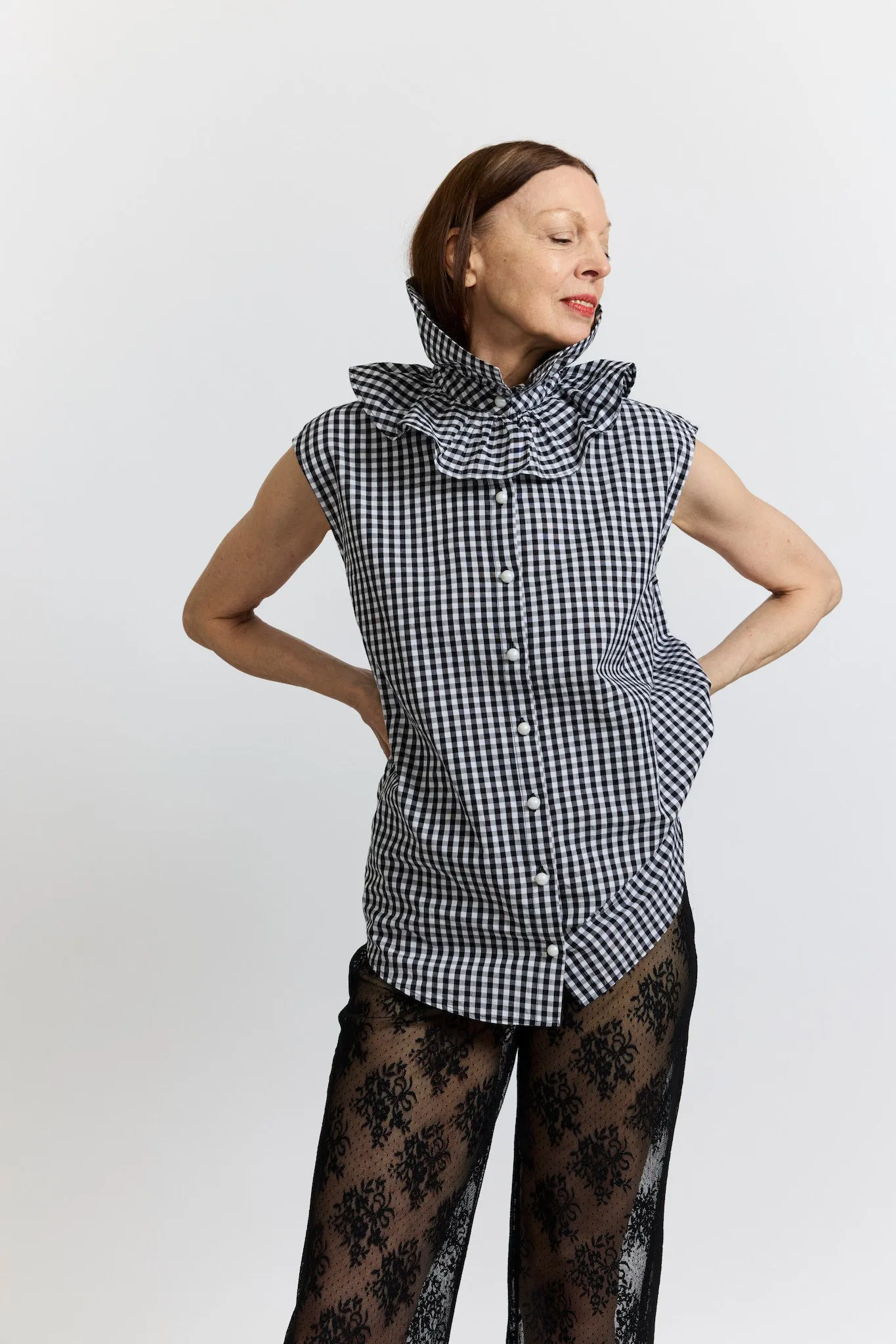 Apollo Sleeveless Blouse in Black and White Gingham Cotton