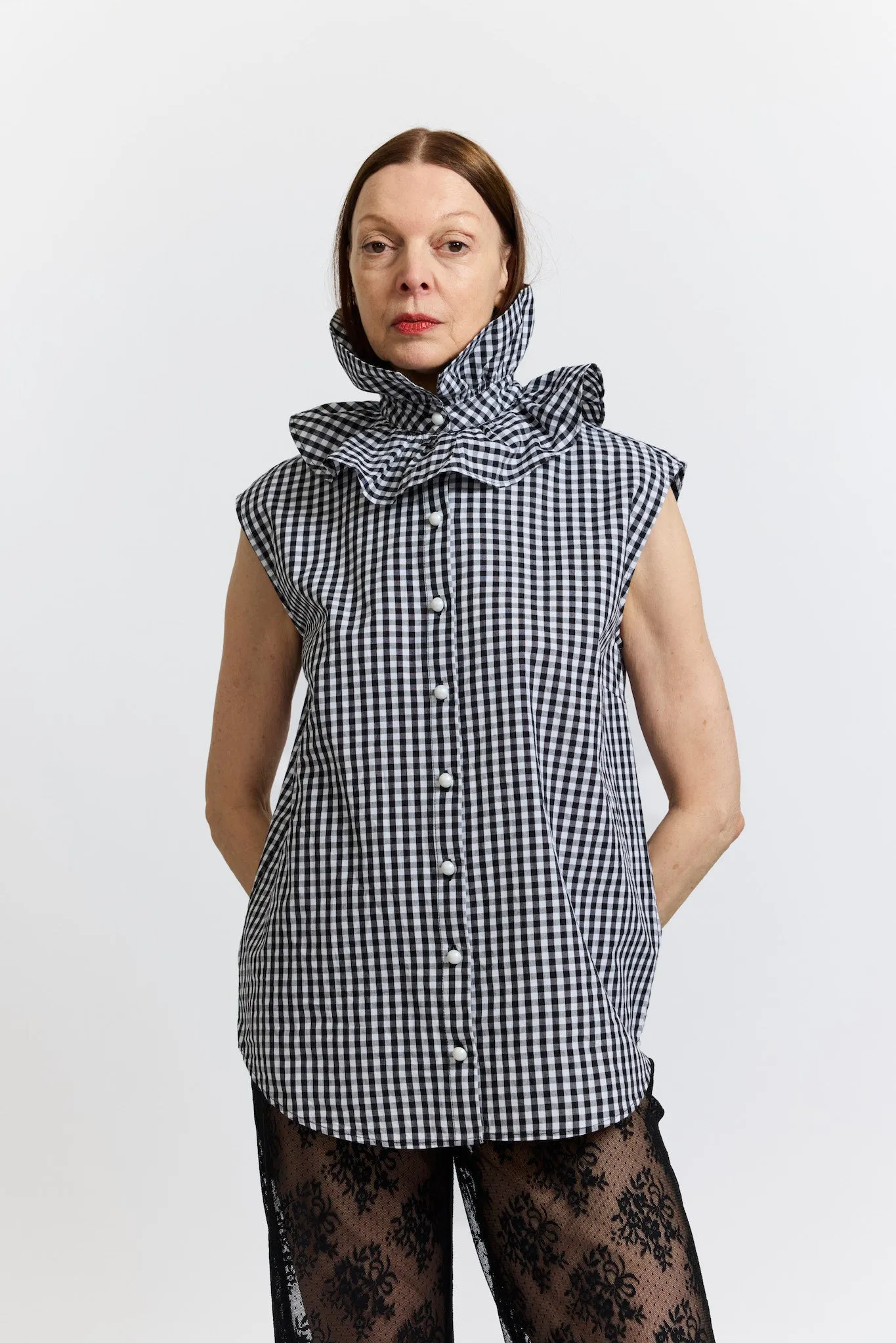 Apollo Sleeveless Blouse in Black and White Gingham Cotton