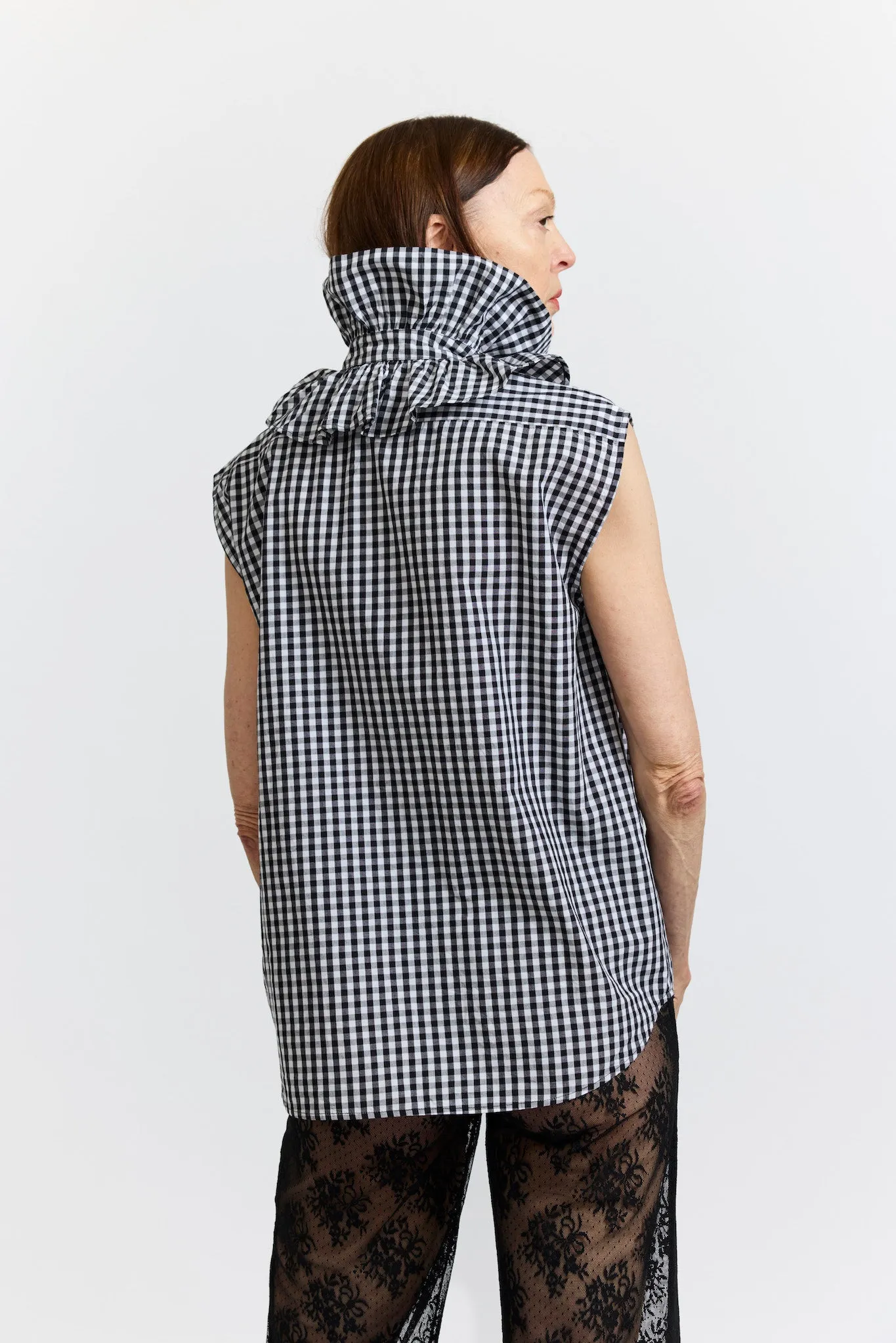 Apollo Sleeveless Blouse in Black and White Gingham Cotton