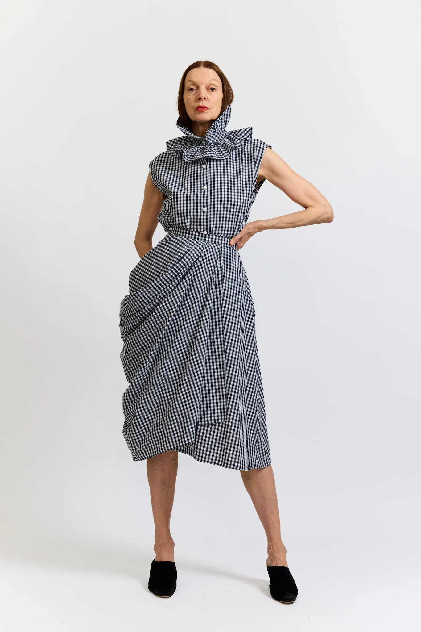 Apollo Sleeveless Blouse in Black and White Gingham Cotton