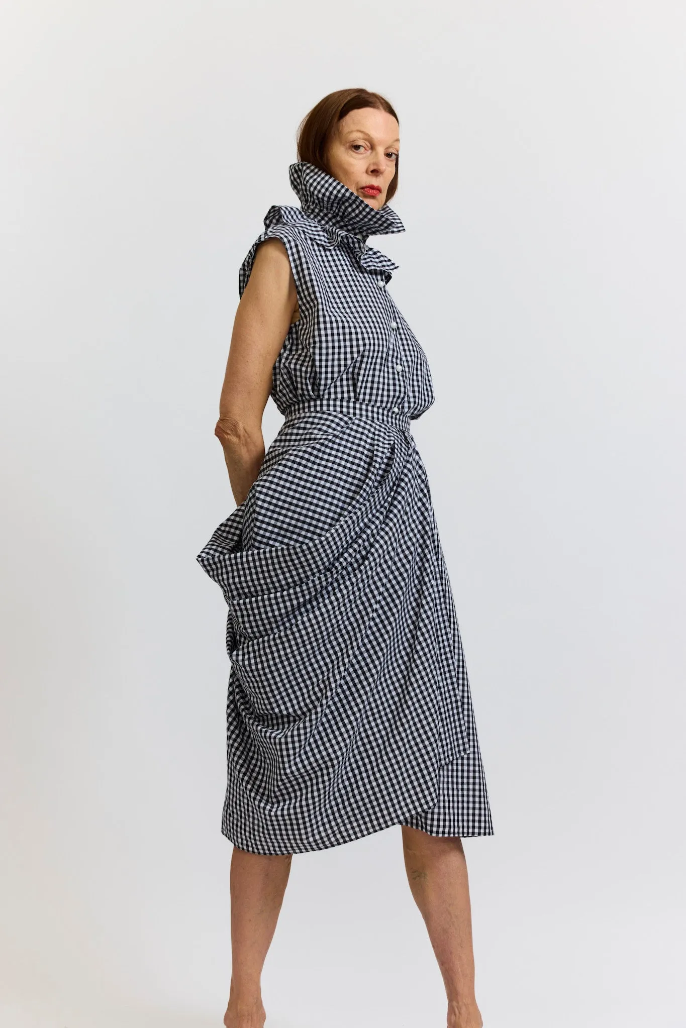 Apollo Sleeveless Blouse in Black and White Gingham Cotton