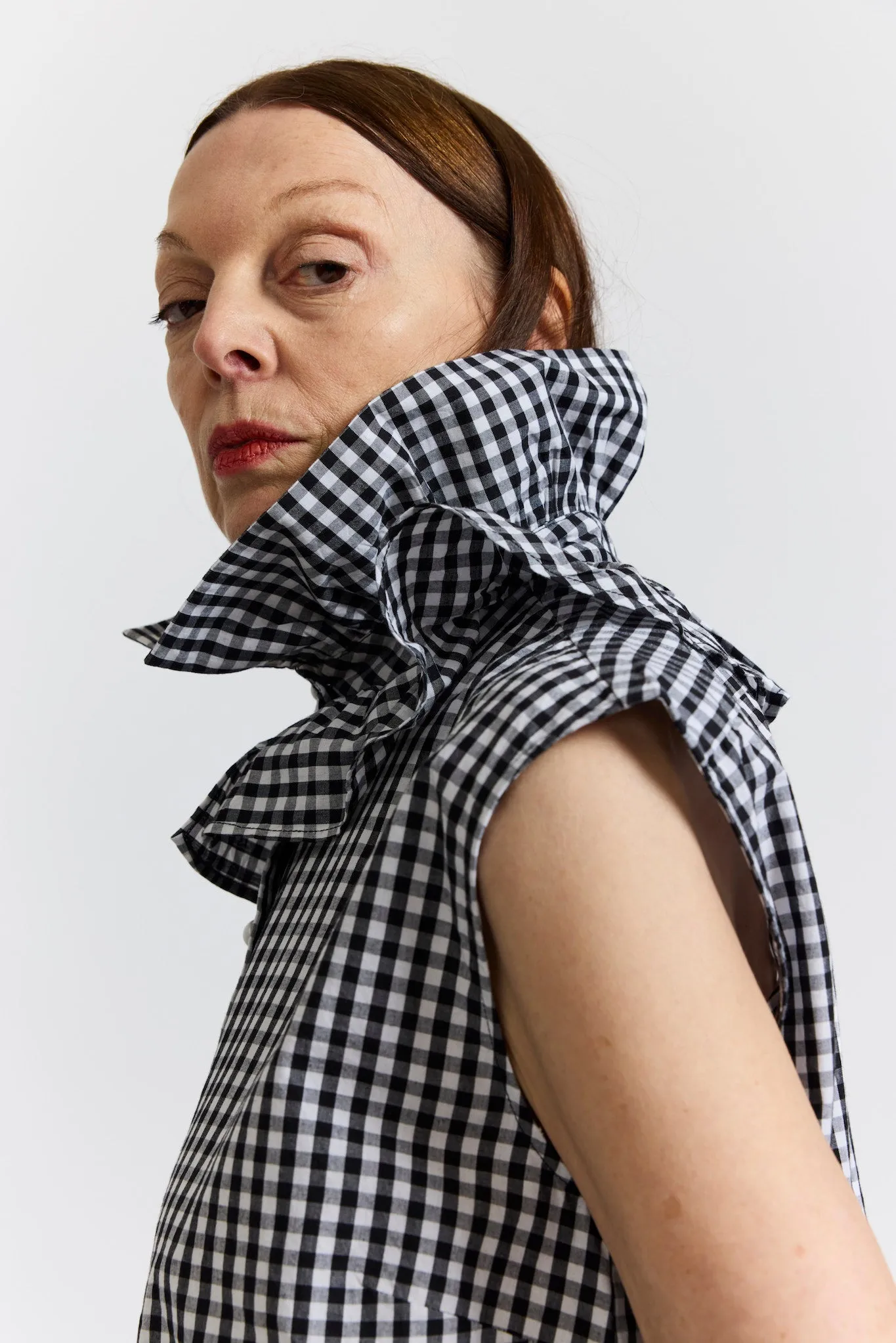 Apollo Sleeveless Blouse in Black and White Gingham Cotton