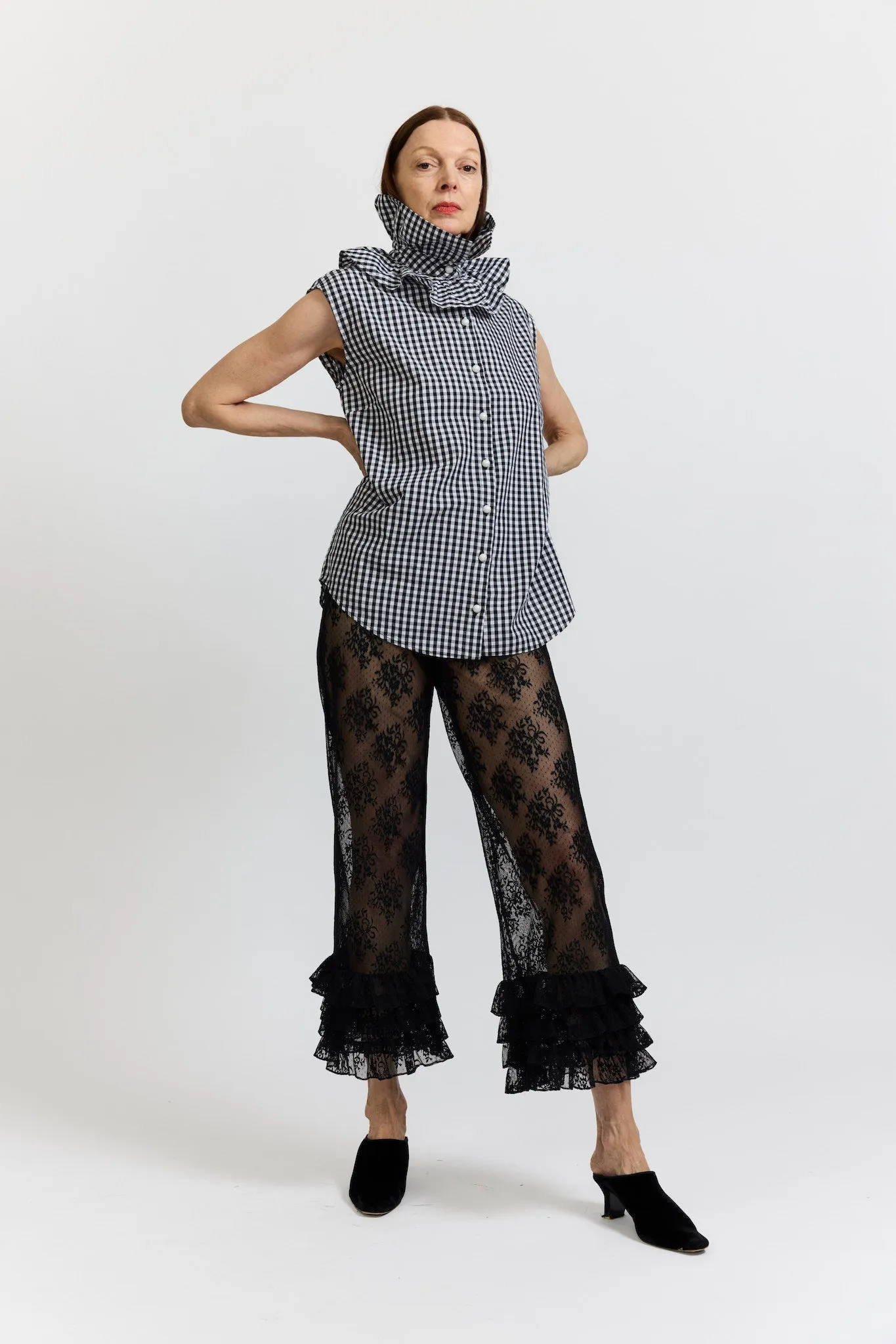 Apollo Sleeveless Blouse in Black and White Gingham Cotton