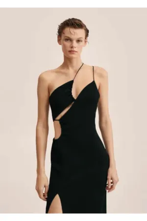 Asymmetric Black Side Slit Dress