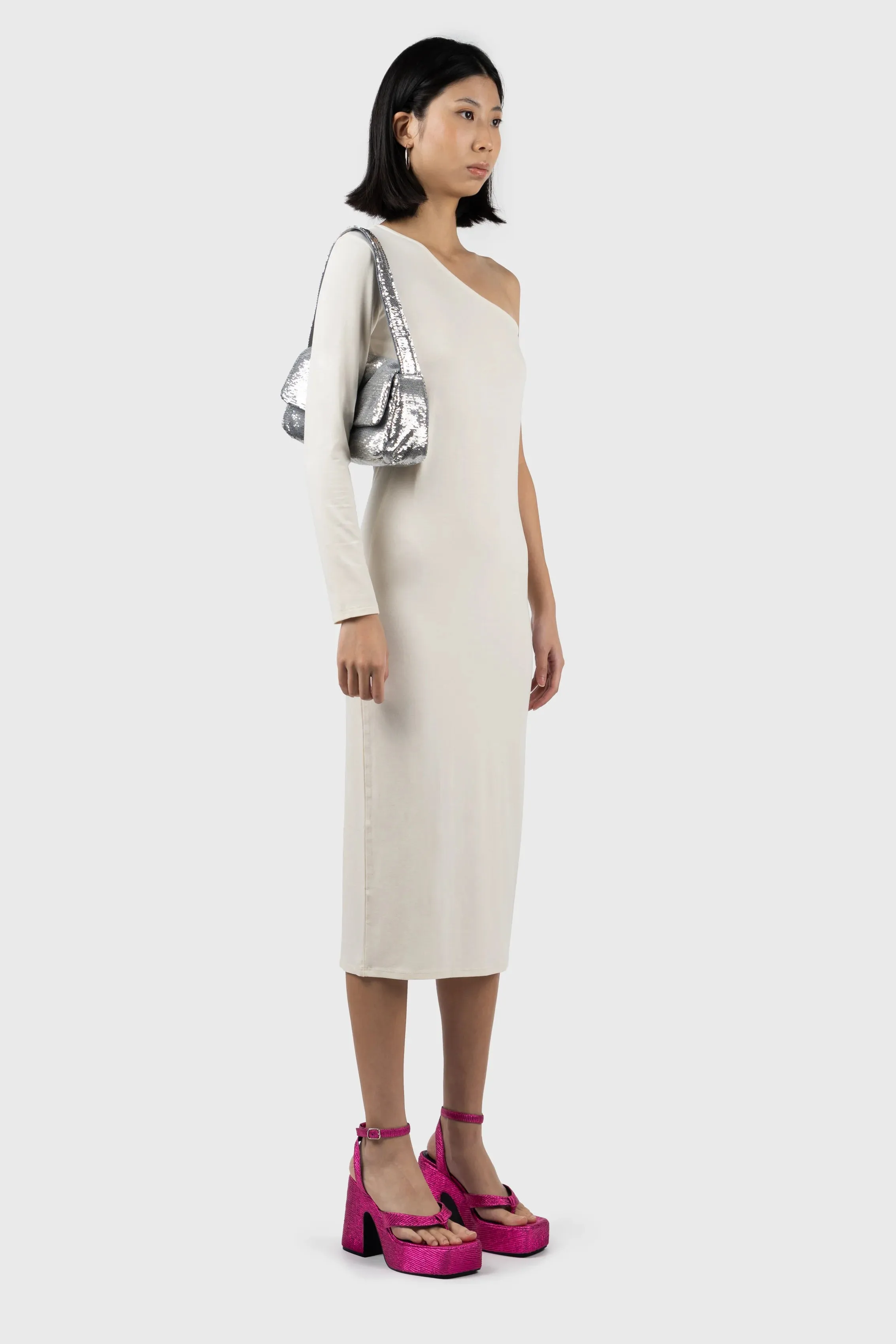 Asymmetric Long Sleeve Midi Dress