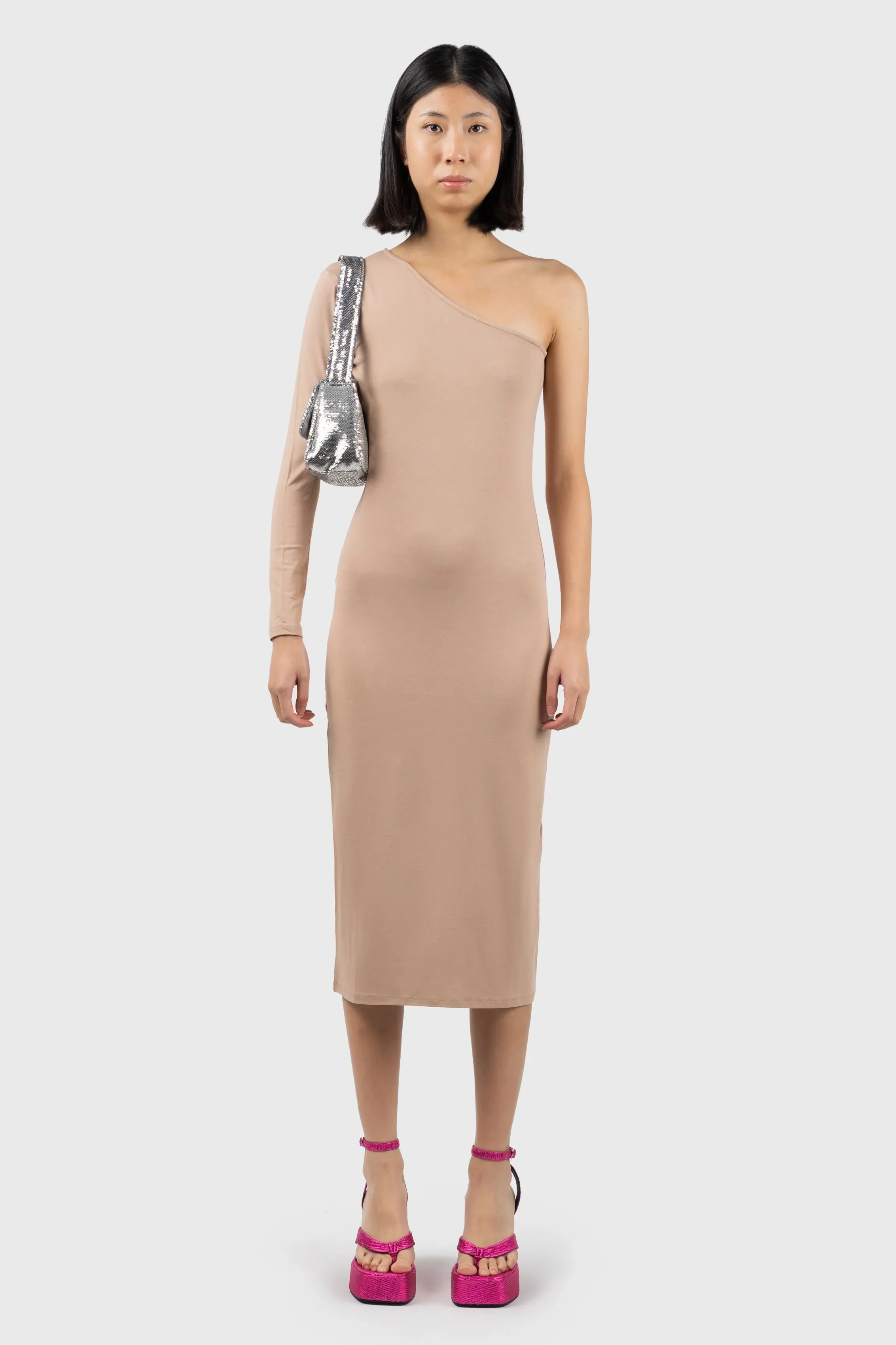 Asymmetric Long Sleeve Midi Dress