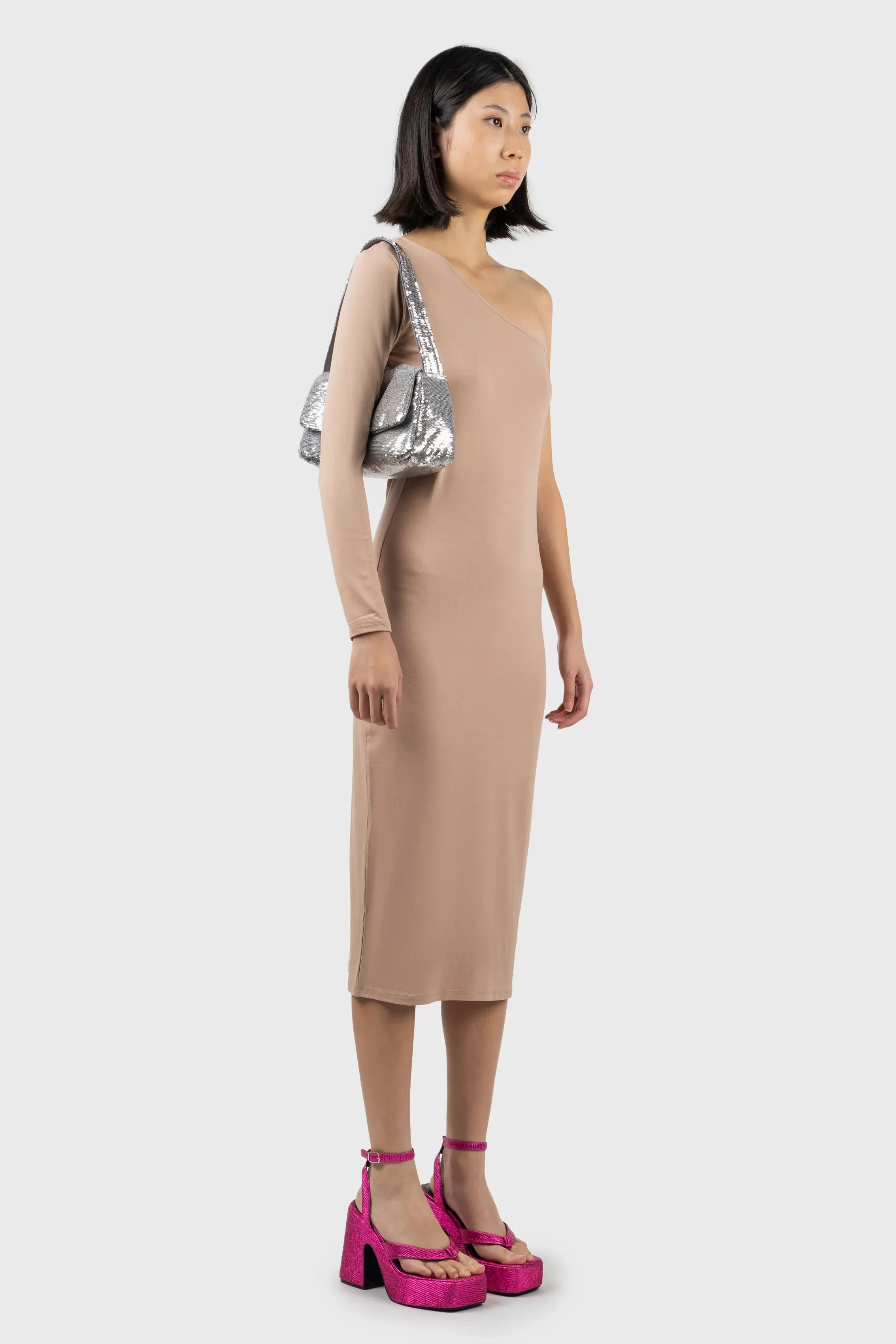 Asymmetric Long Sleeve Midi Dress