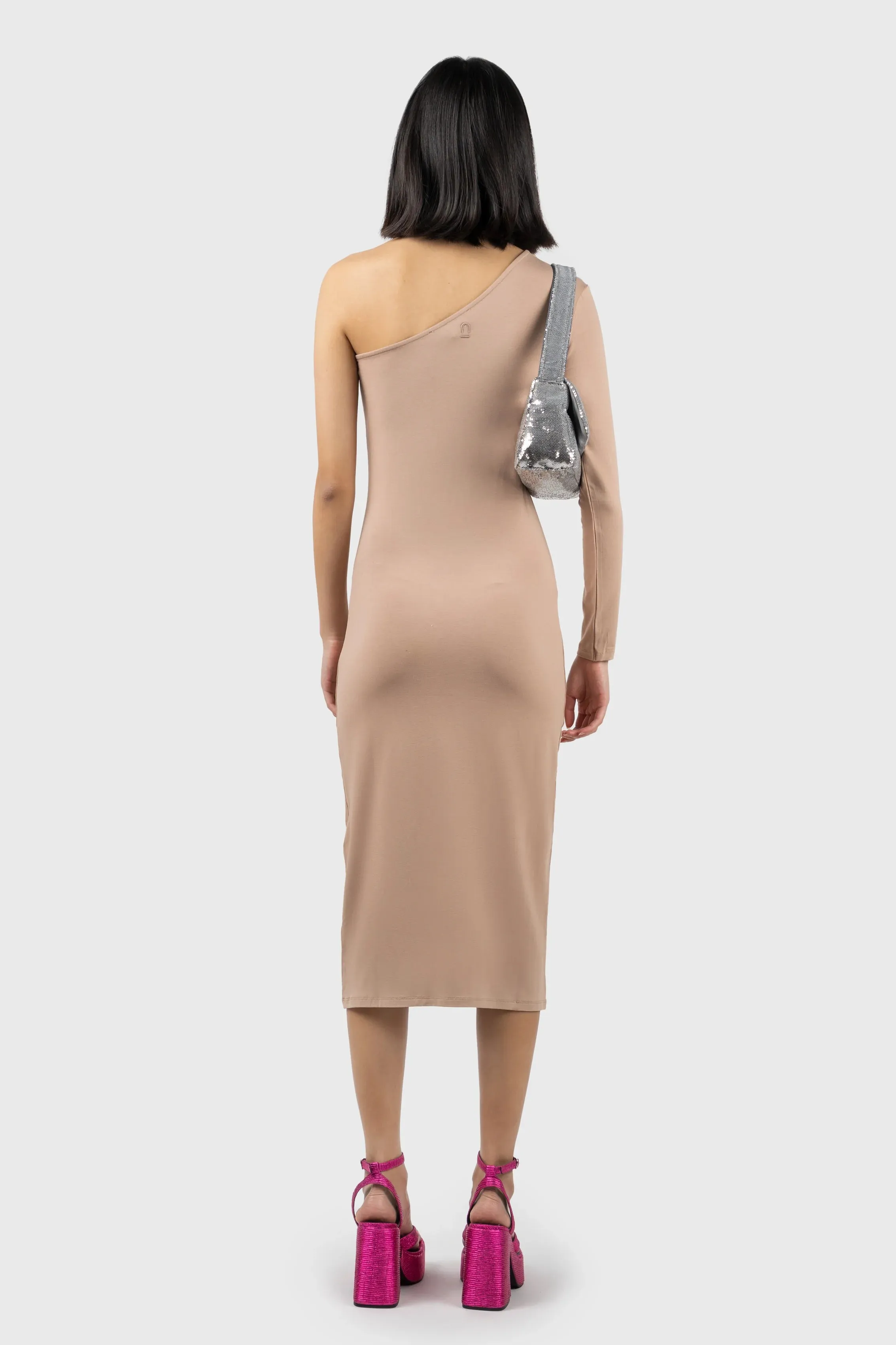 Asymmetric Long Sleeve Midi Dress