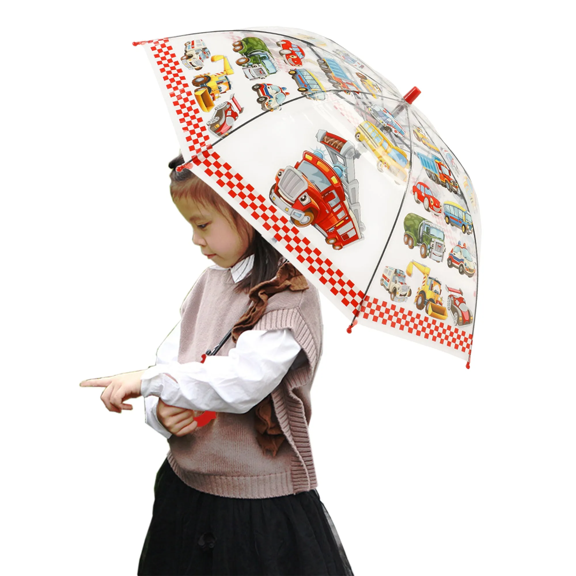 Babymoon Car Designer Transparent Automatic Kids Umbrella 2 To 10 Y | Red