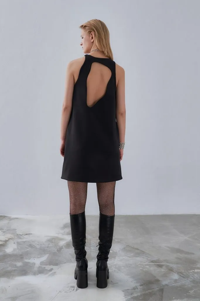 Back Detail Black Mini Dress