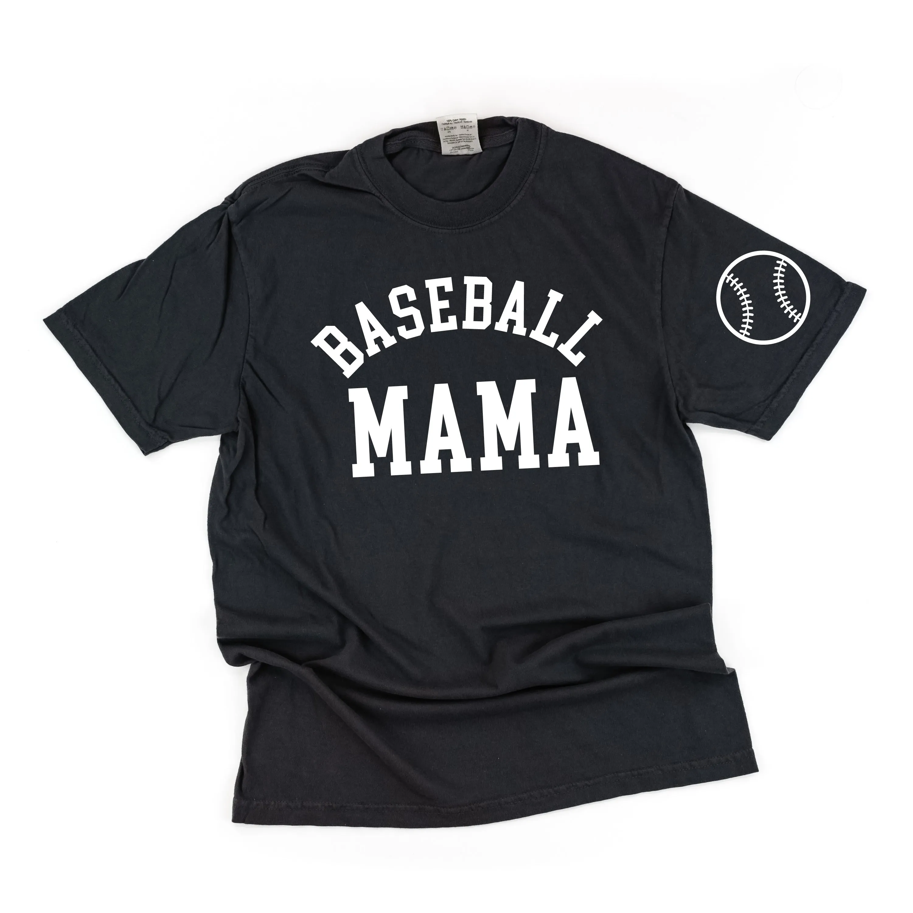 Baseball Mama - Baseball Detail on Sleeve - SHORT SLEEVE COMFORT COLORS TEE