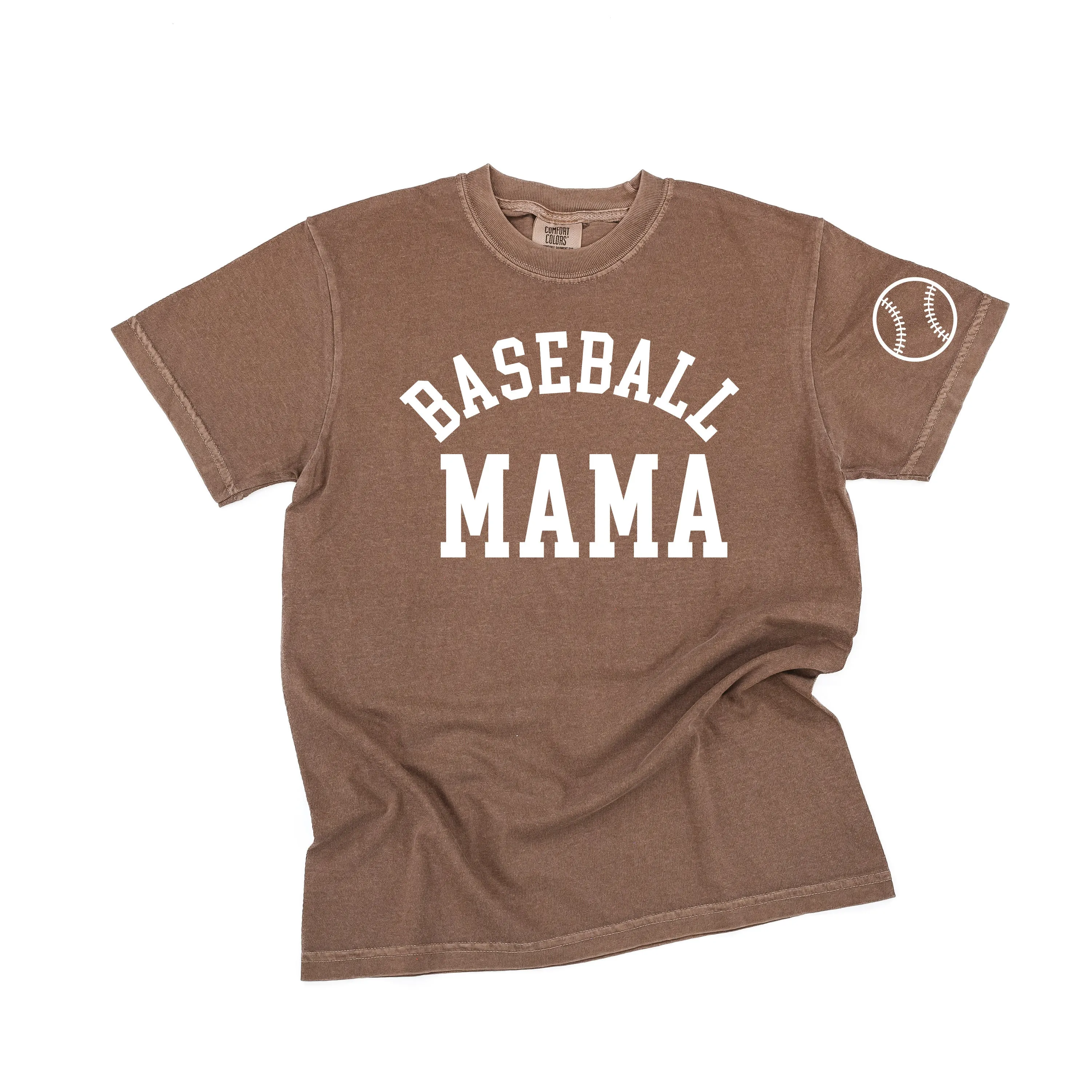 Baseball Mama - Baseball Detail on Sleeve - SHORT SLEEVE COMFORT COLORS TEE