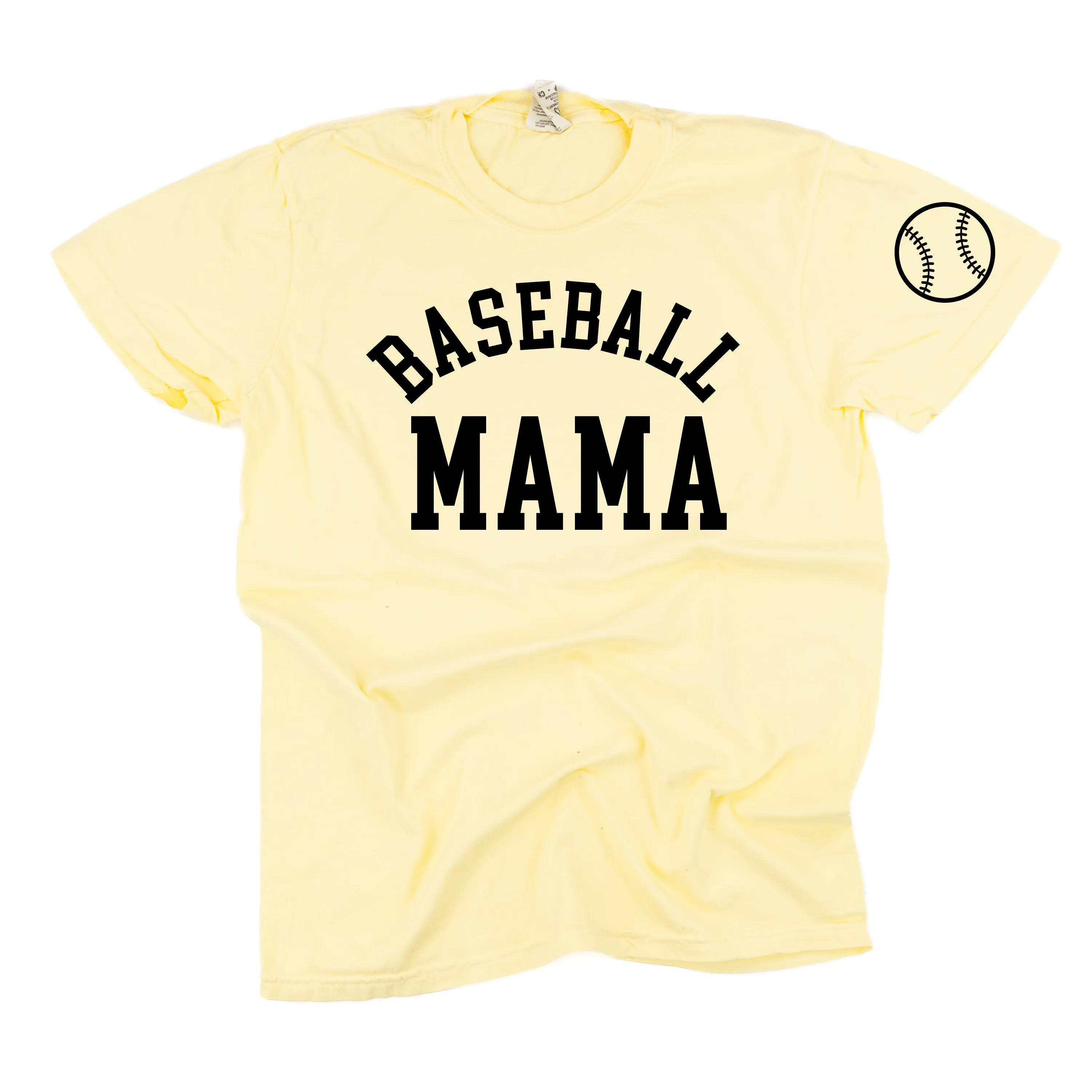 Baseball Mama - Baseball Detail on Sleeve - SHORT SLEEVE COMFORT COLORS TEE