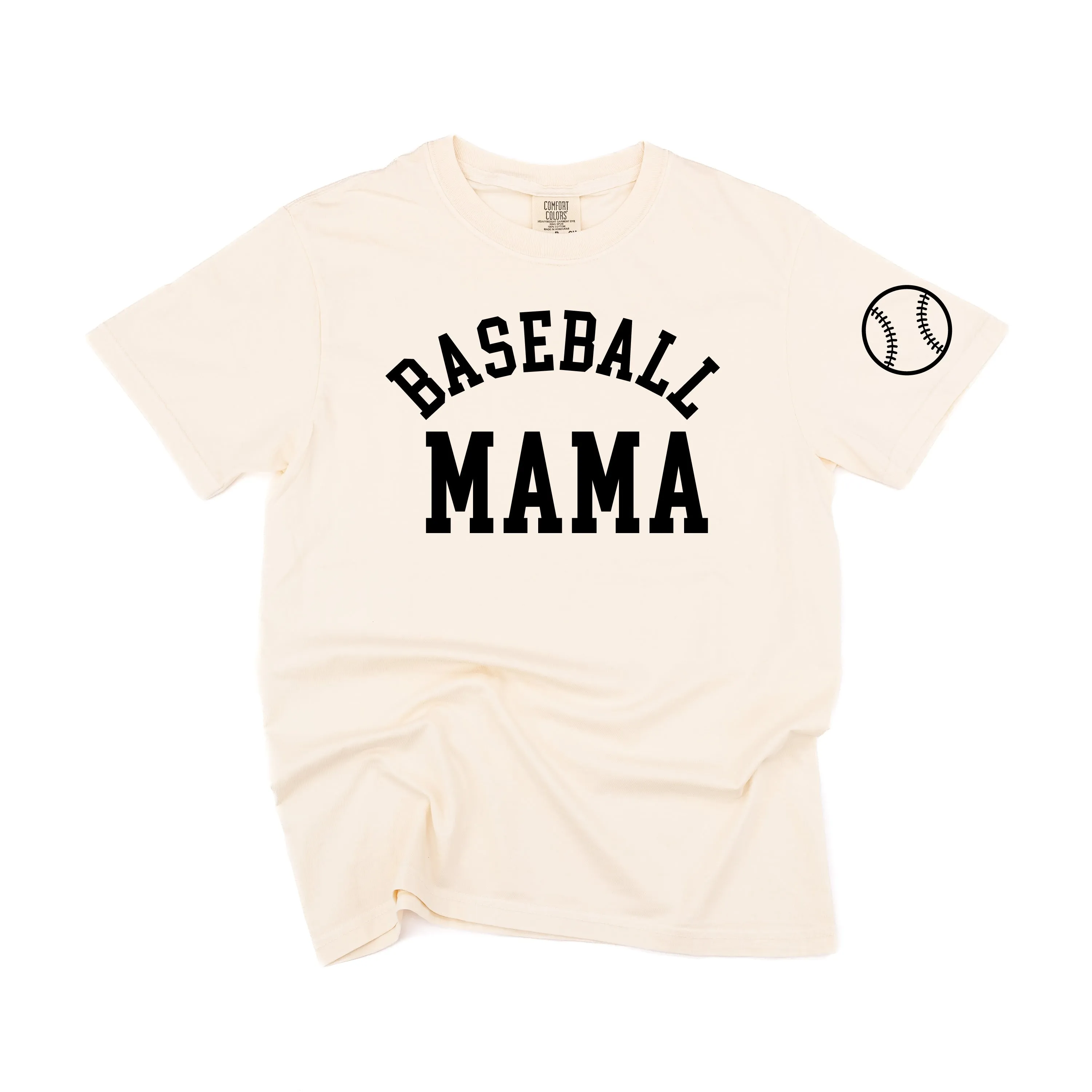 Baseball Mama - Baseball Detail on Sleeve - SHORT SLEEVE COMFORT COLORS TEE