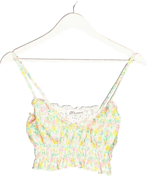 Bershka Green Floral Crop Top UK S
