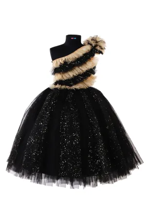 Black and beige frilled tutu gown