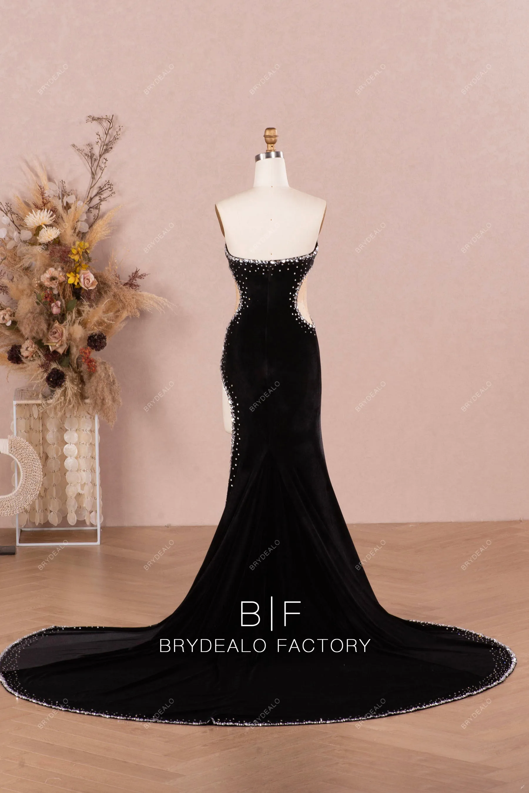 Black Asymmetric Plunging Cutout Sparkly Prom Unique Evening Dress