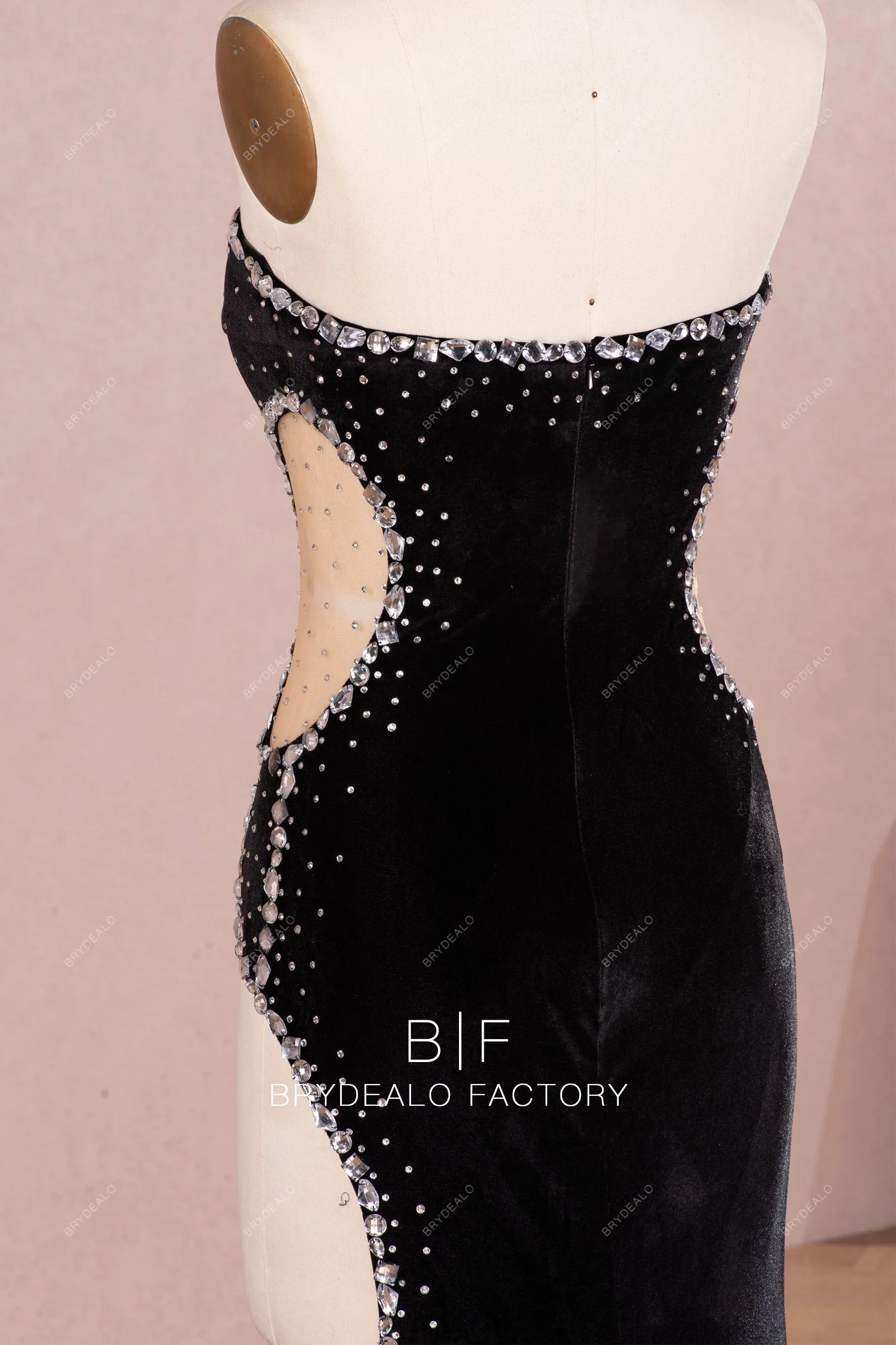 Black Asymmetric Plunging Cutout Sparkly Prom Unique Evening Dress