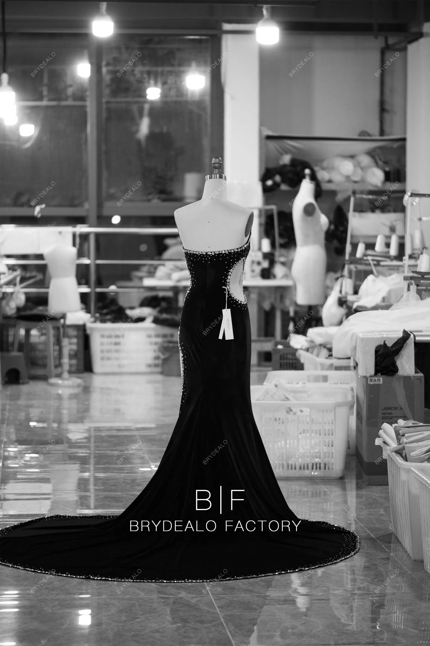 Black Asymmetric Plunging Cutout Sparkly Prom Unique Evening Dress