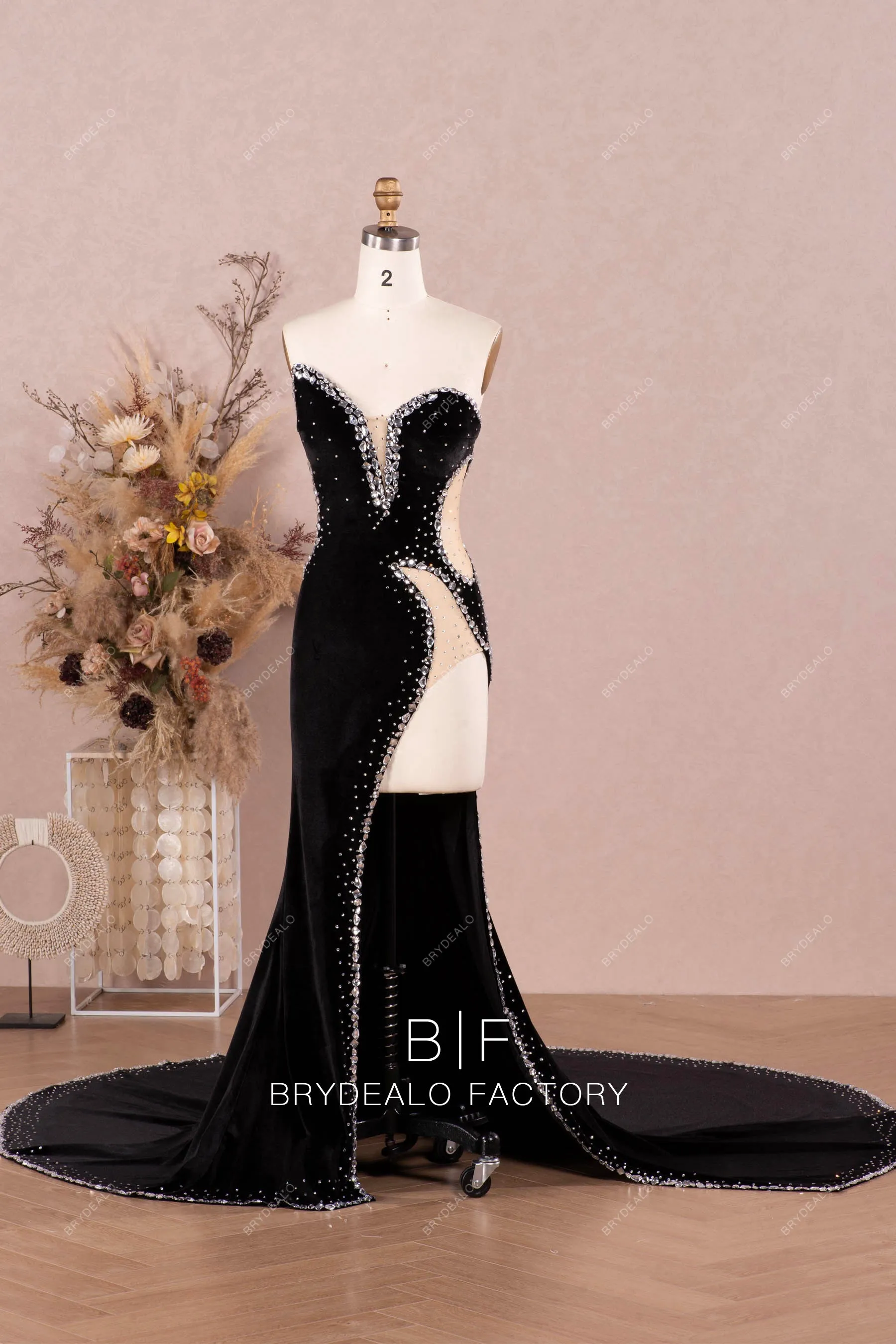 Black Asymmetric Plunging Cutout Sparkly Prom Unique Evening Dress
