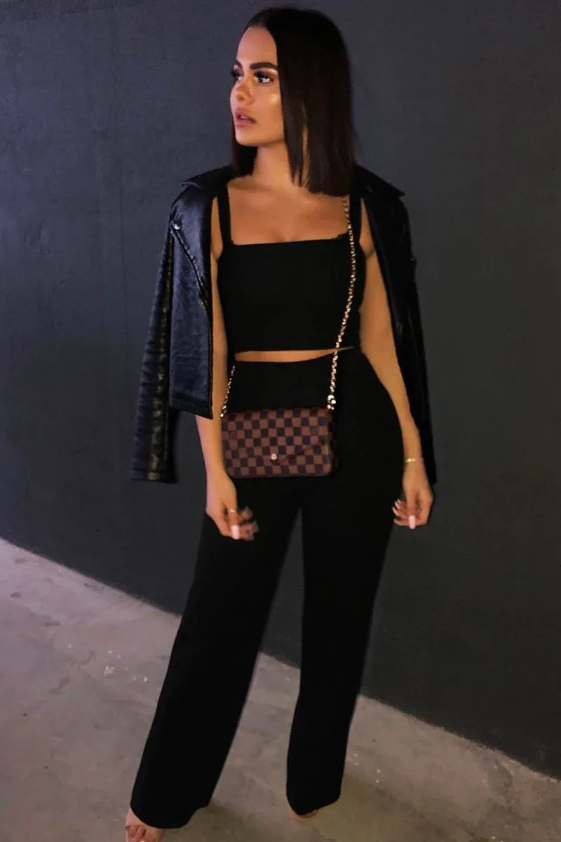 Black Crop Top and Trousers Co-ord Set - Kimmy