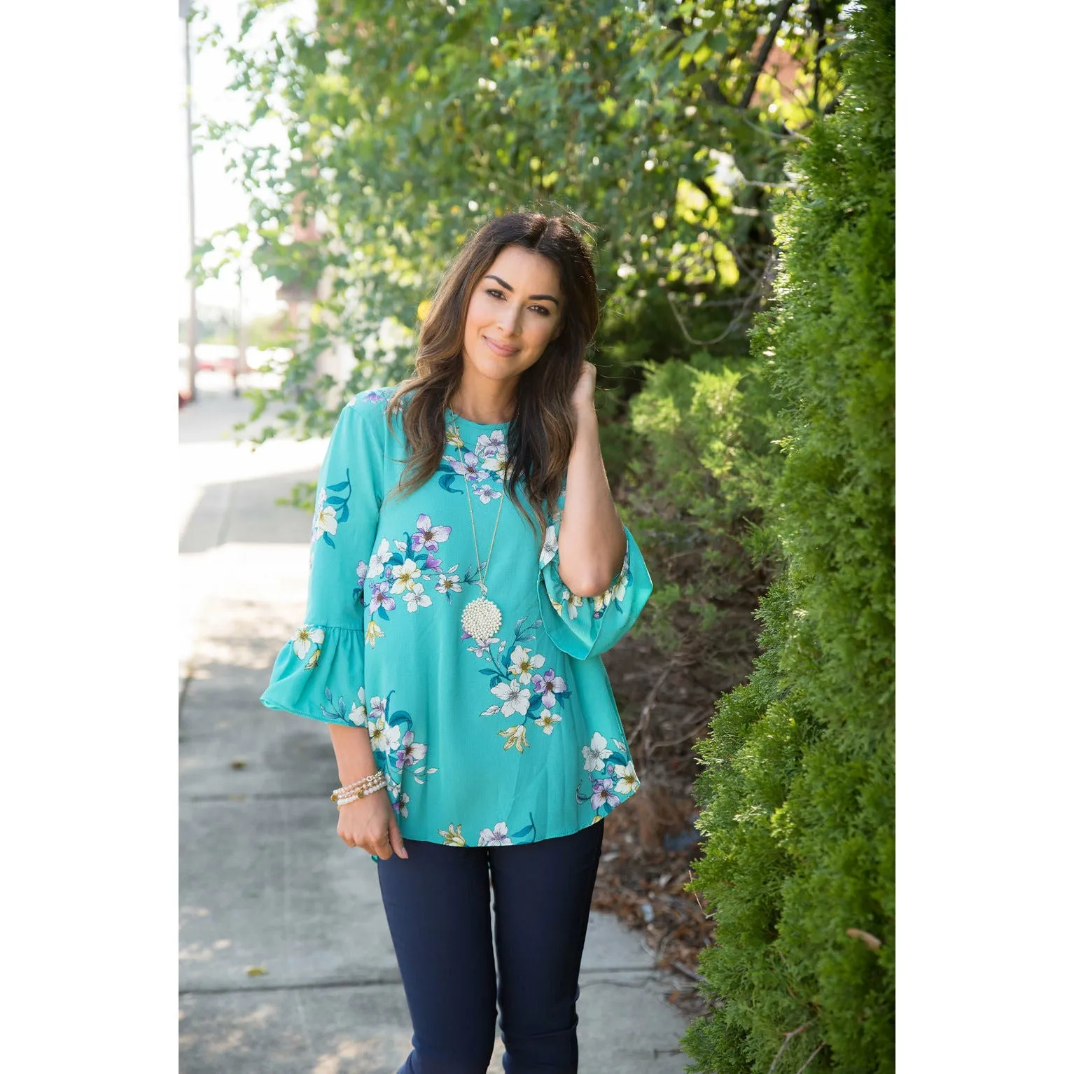 Blue Floral Flutter Blouse