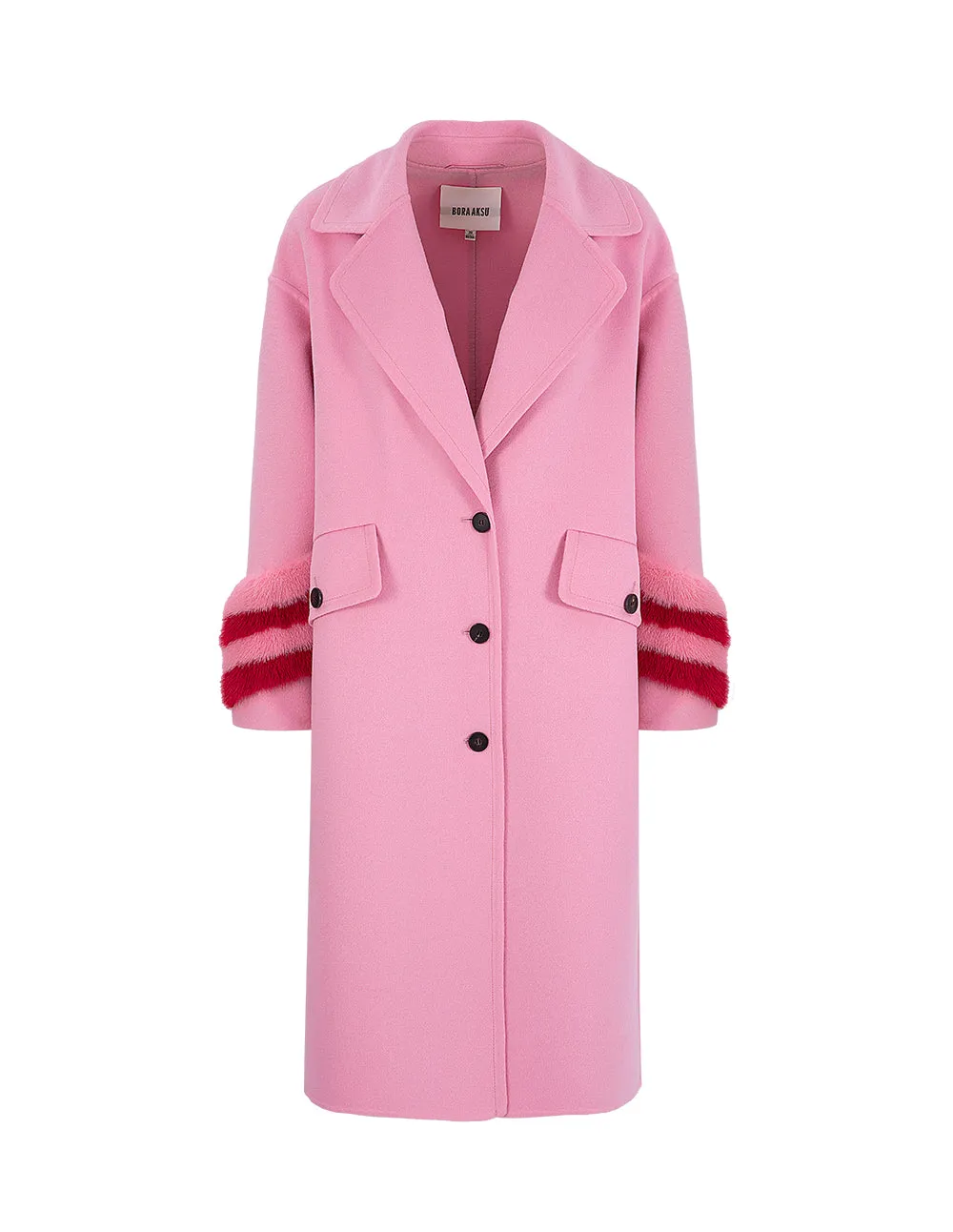BORA AKSU Lapel Mink Fur Patchwork Sleeve Wool Coat