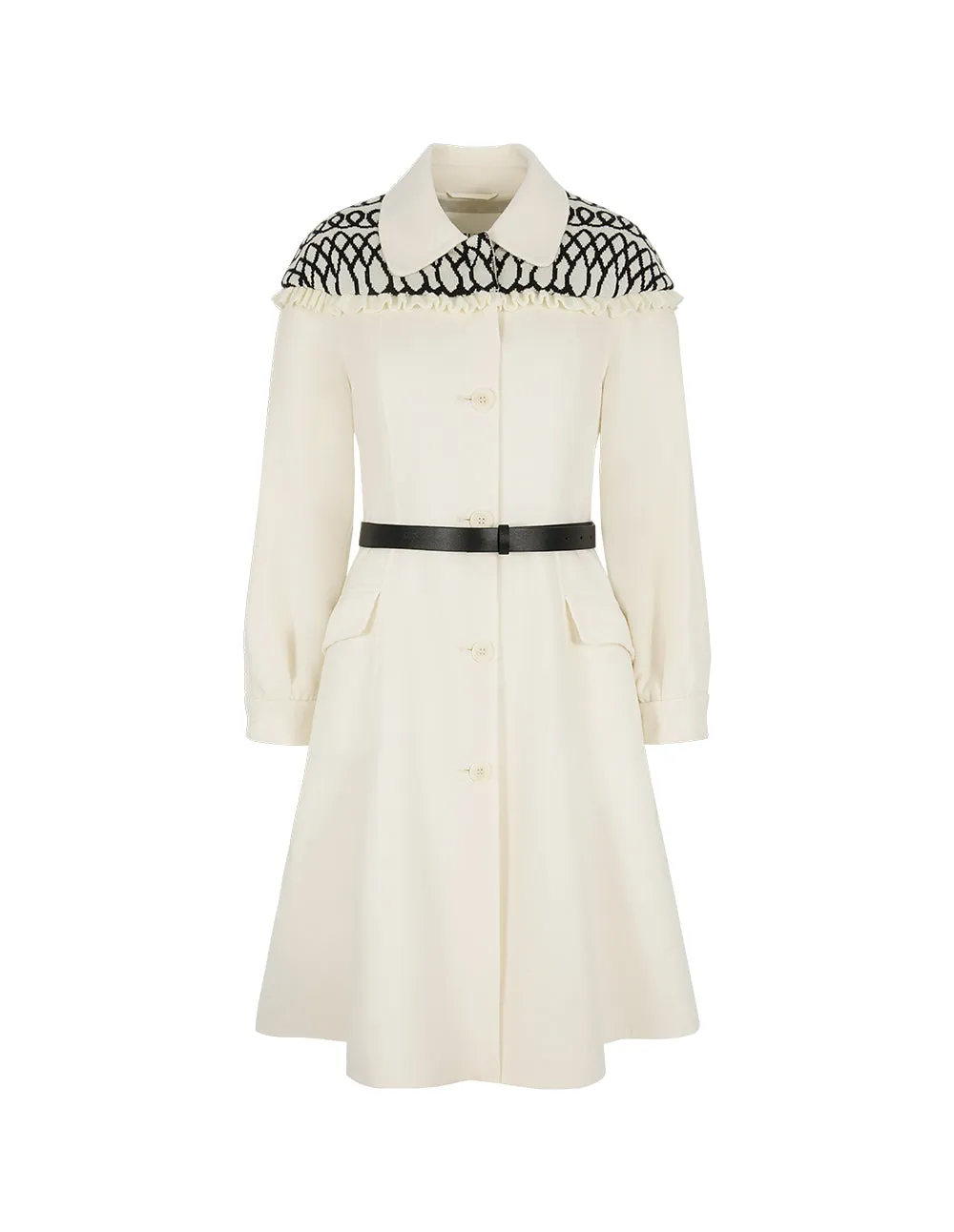 BORA AKSU Shirt-Collar Geometric Knitted Patchwork Fitted Umbrella Hem Coat