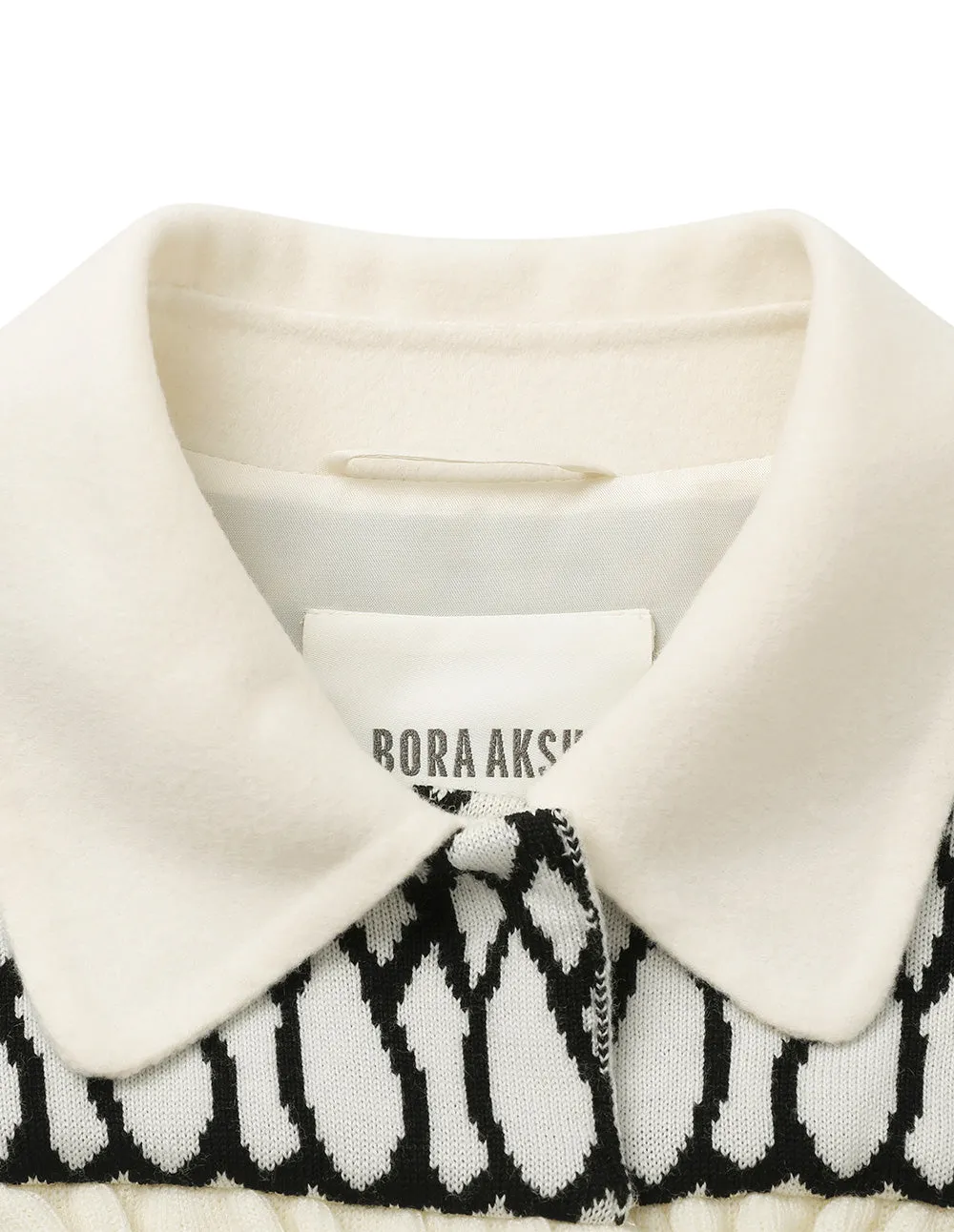 BORA AKSU Shirt-Collar Geometric Knitted Patchwork Fitted Umbrella Hem Coat