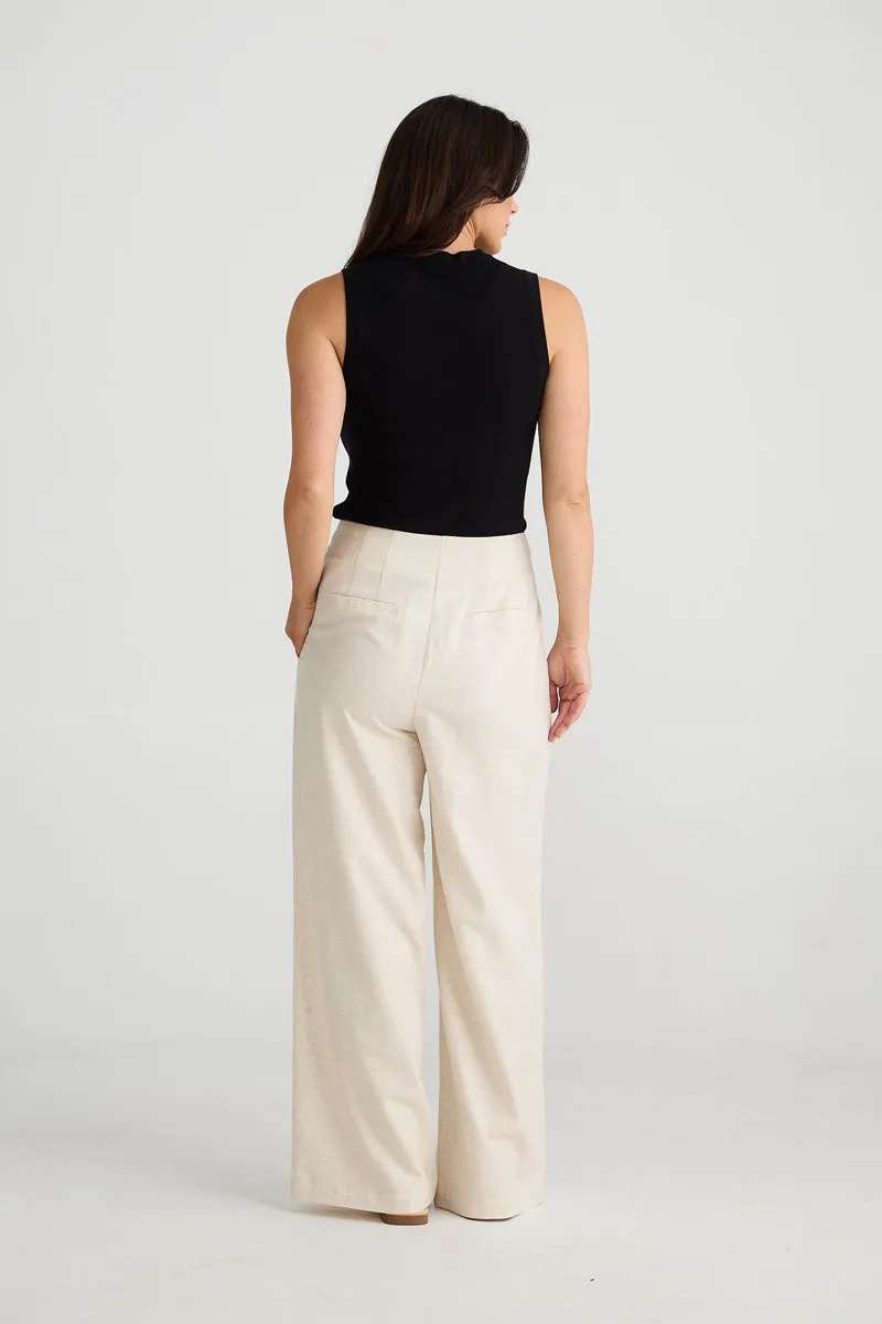 BRAVE & TRUE Dana Wide Leg Linen Trousers Natural