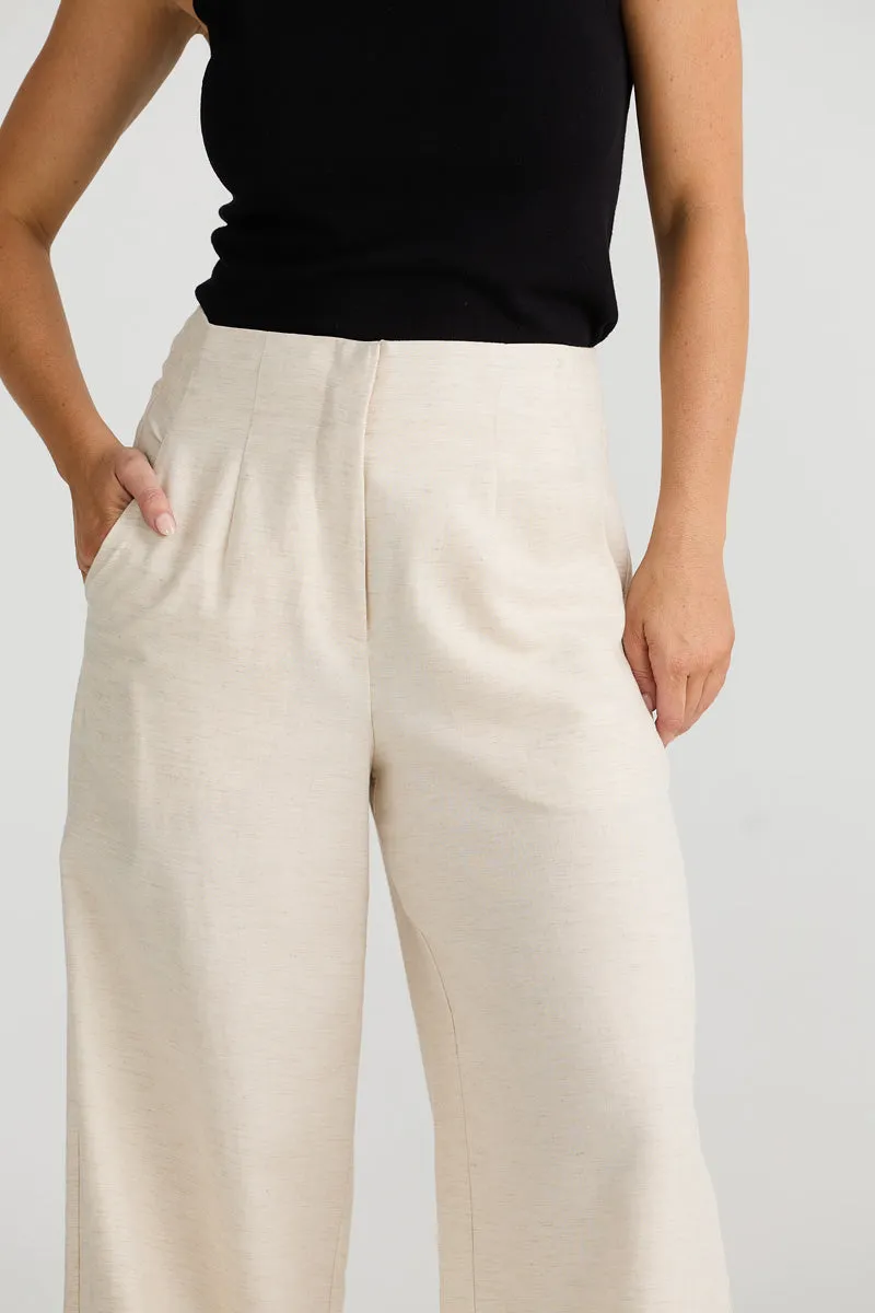 BRAVE & TRUE Dana Wide Leg Linen Trousers Natural