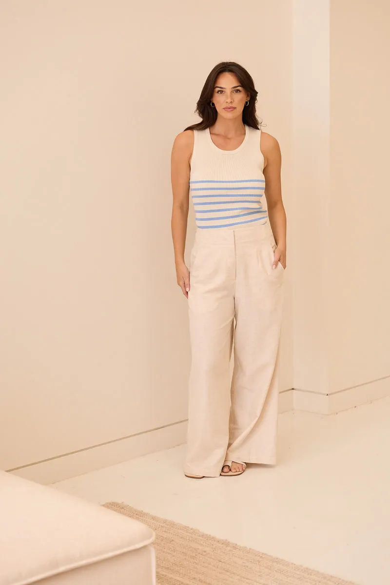 BRAVE & TRUE Dana Wide Leg Linen Trousers Natural