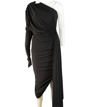 Club L Black One Sleeve Asymmetric Midi Dress With Statement Drape UK 12