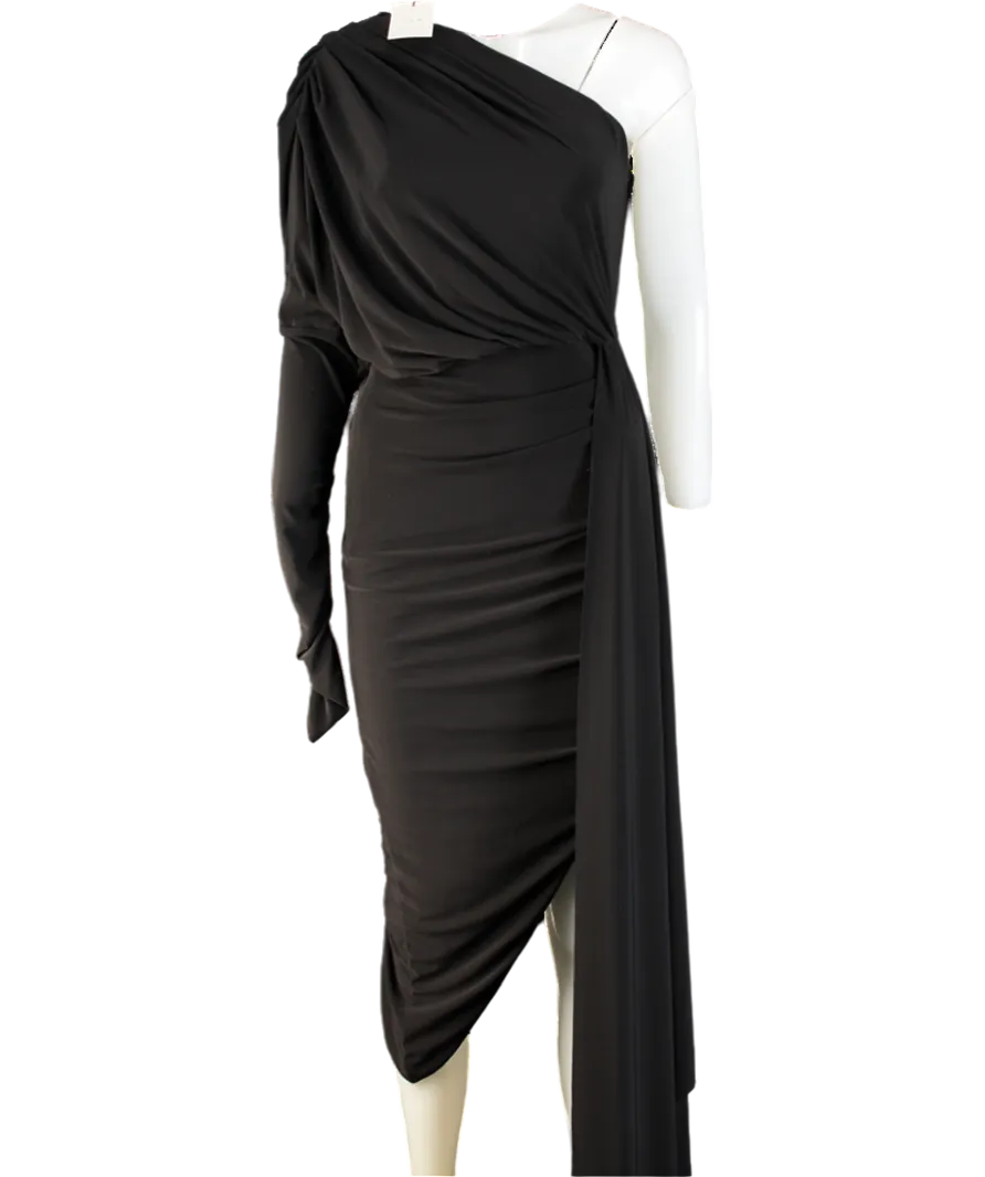 Club L Black One Sleeve Asymmetric Midi Dress With Statement Drape UK 12
