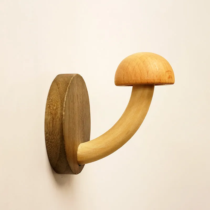 Creative Punch-free Wooden Mushroom Hat-and-coat Hook