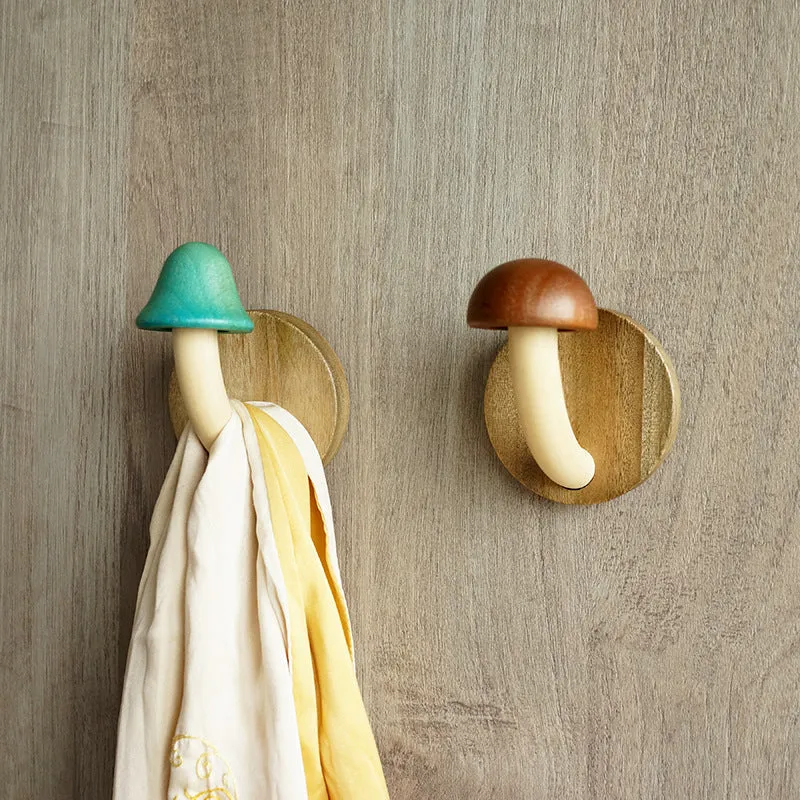 Creative Punch-free Wooden Mushroom Hat-and-coat Hook