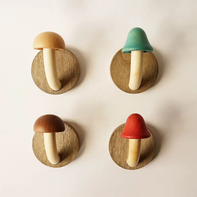 Creative Punch-free Wooden Mushroom Hat-and-coat Hook
