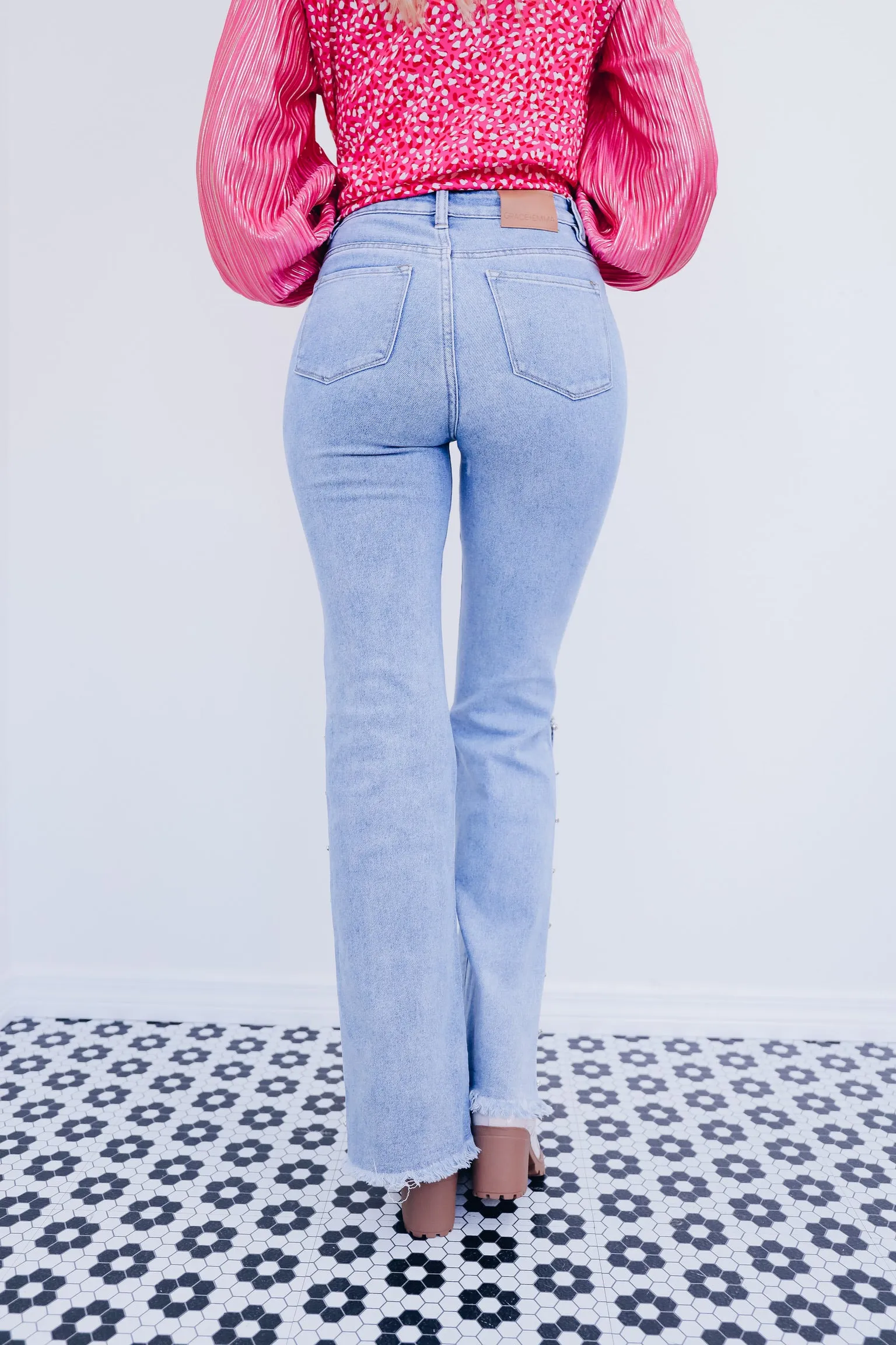 Crystal Side Slit High Rise Jeans