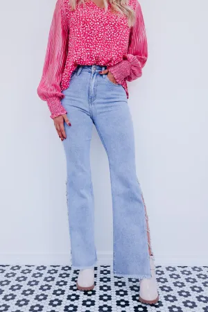 Crystal Side Slit High Rise Jeans